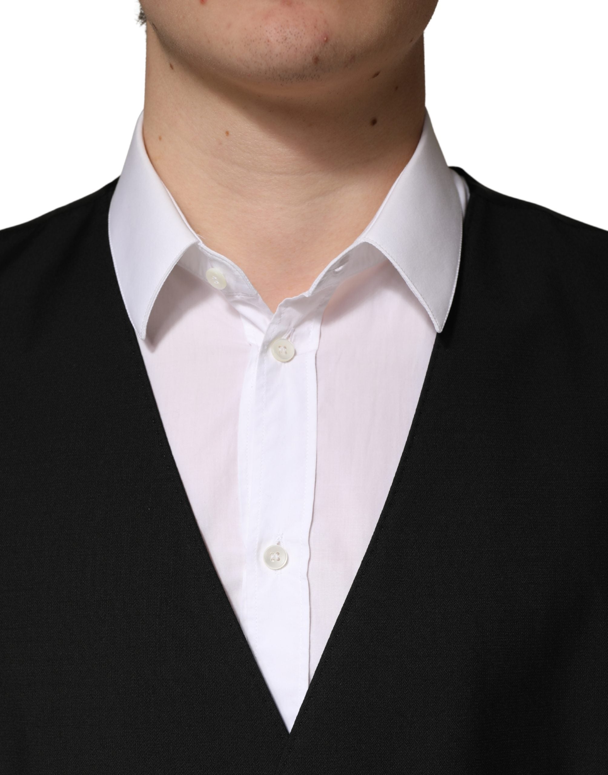 Dolce & Gabbana Black Wool Single Breasted Men Waistcoat Men's Vest