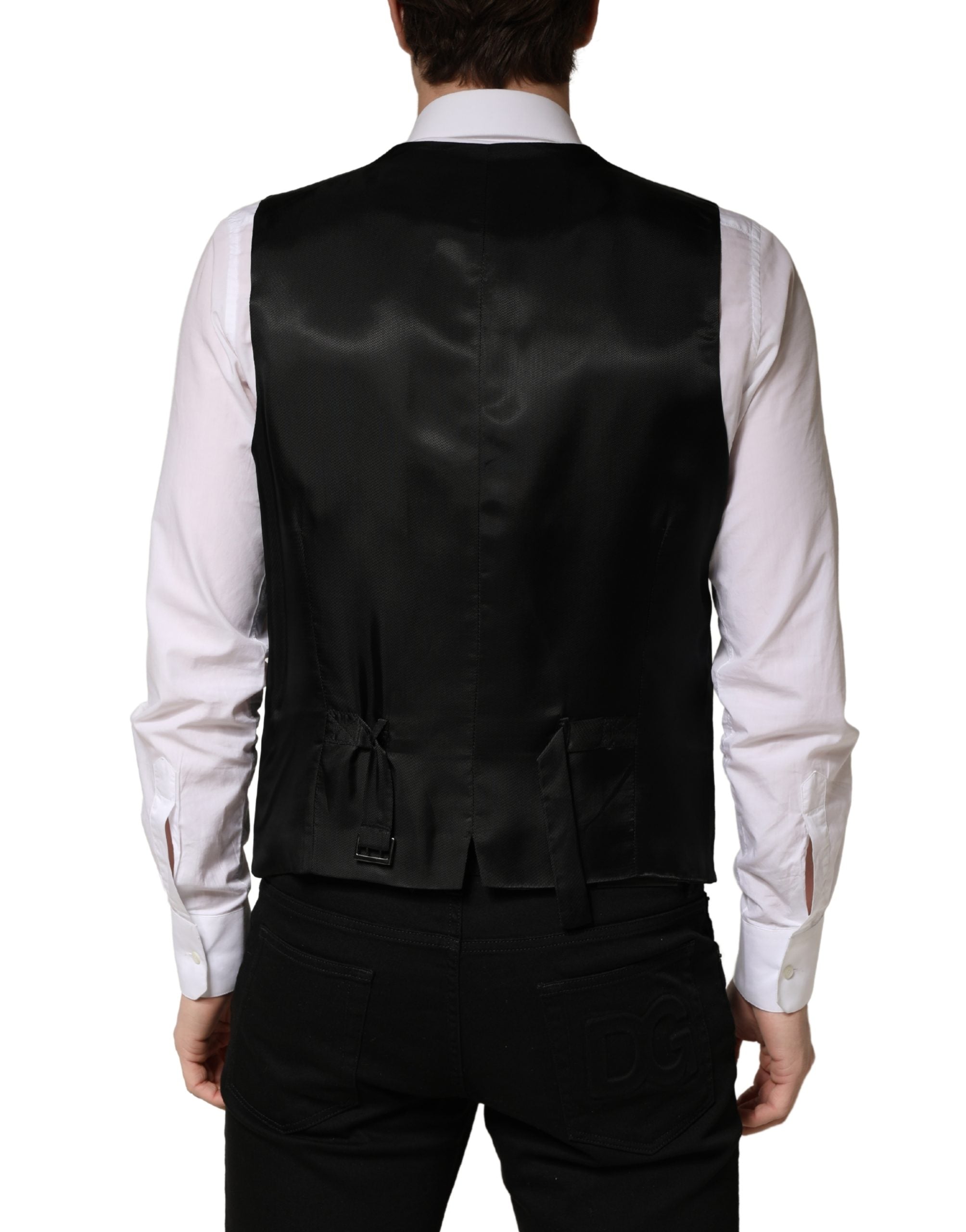 Dolce & Gabbana Black Wool Single Breasted Men Waistcoat Men's Vest