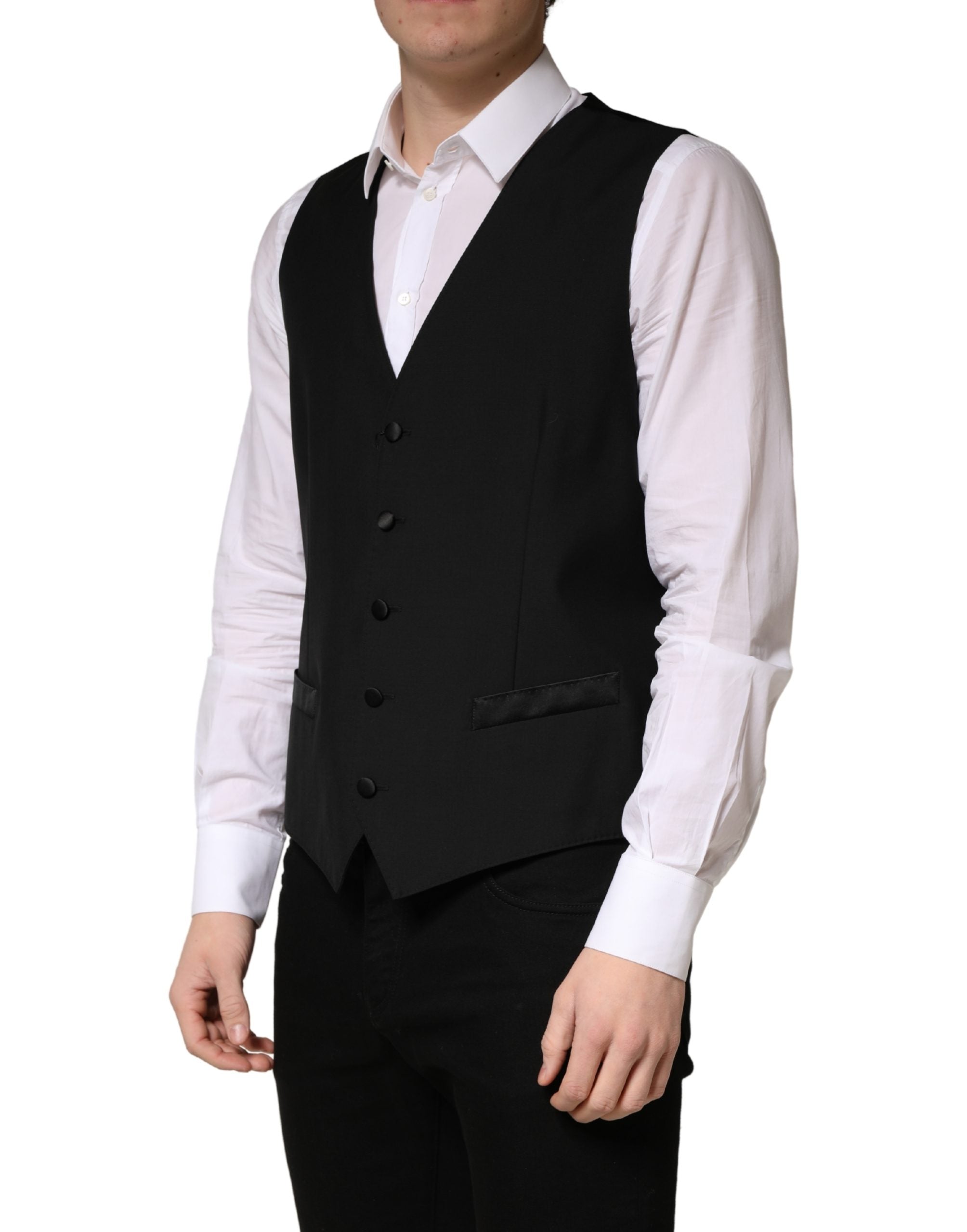 Dolce & Gabbana Black Wool Single Breasted Men Waistcoat Men's Vest