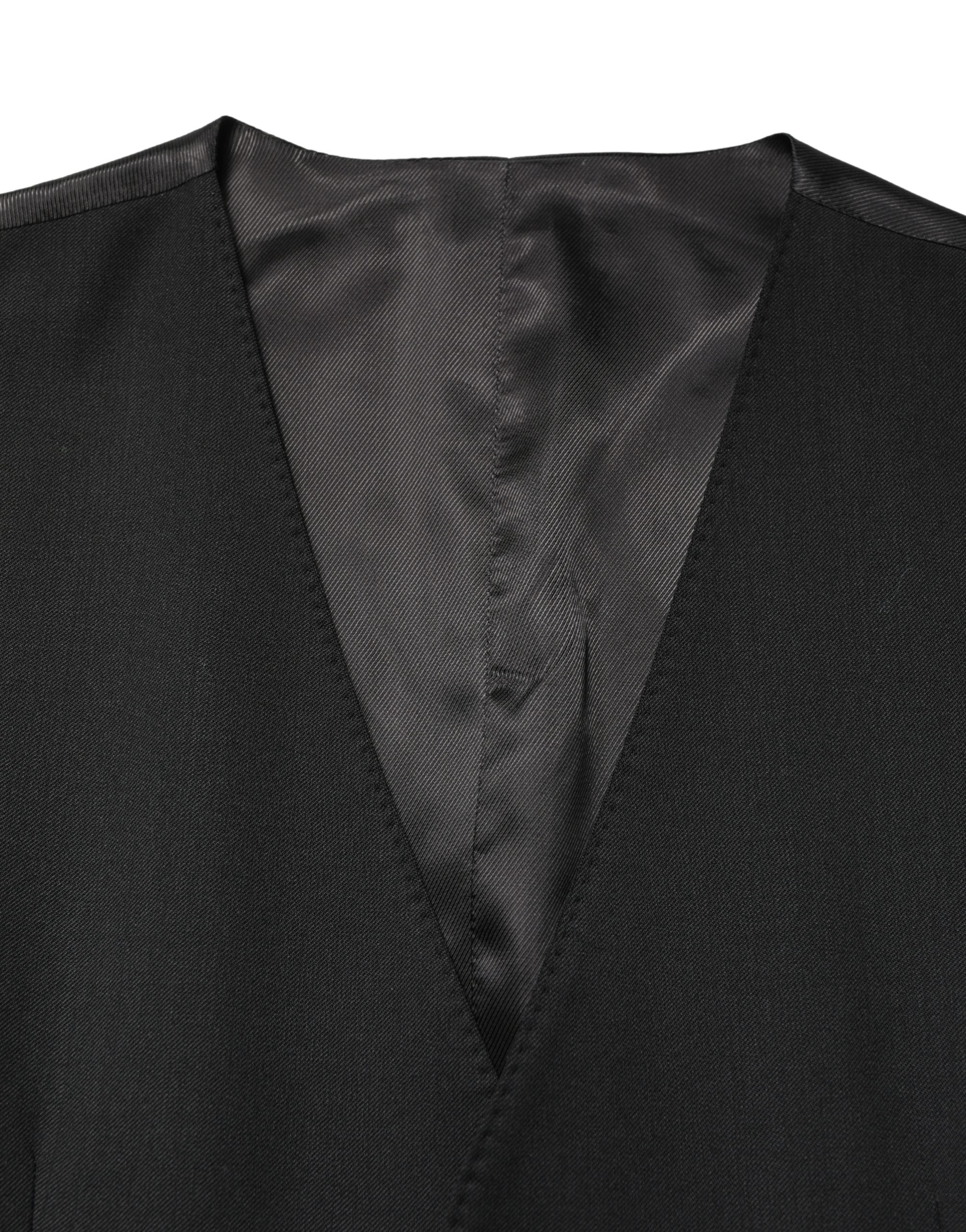 Dolce & Gabbana Black Wool Single Breasted Men Waistcoat Men's Vest