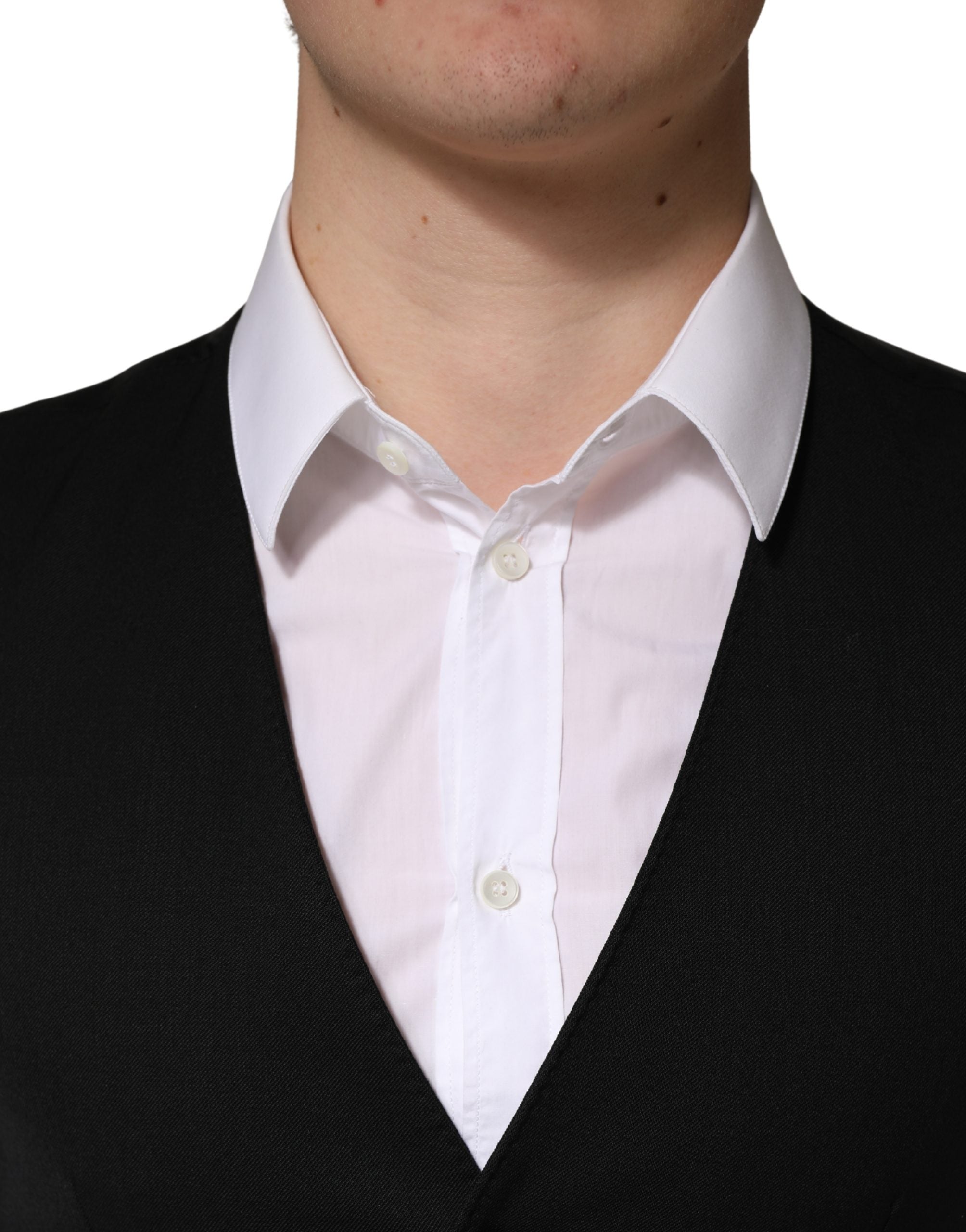 Dolce & Gabbana Black Wool Single Breasted Men Waistcoat Men's Vest