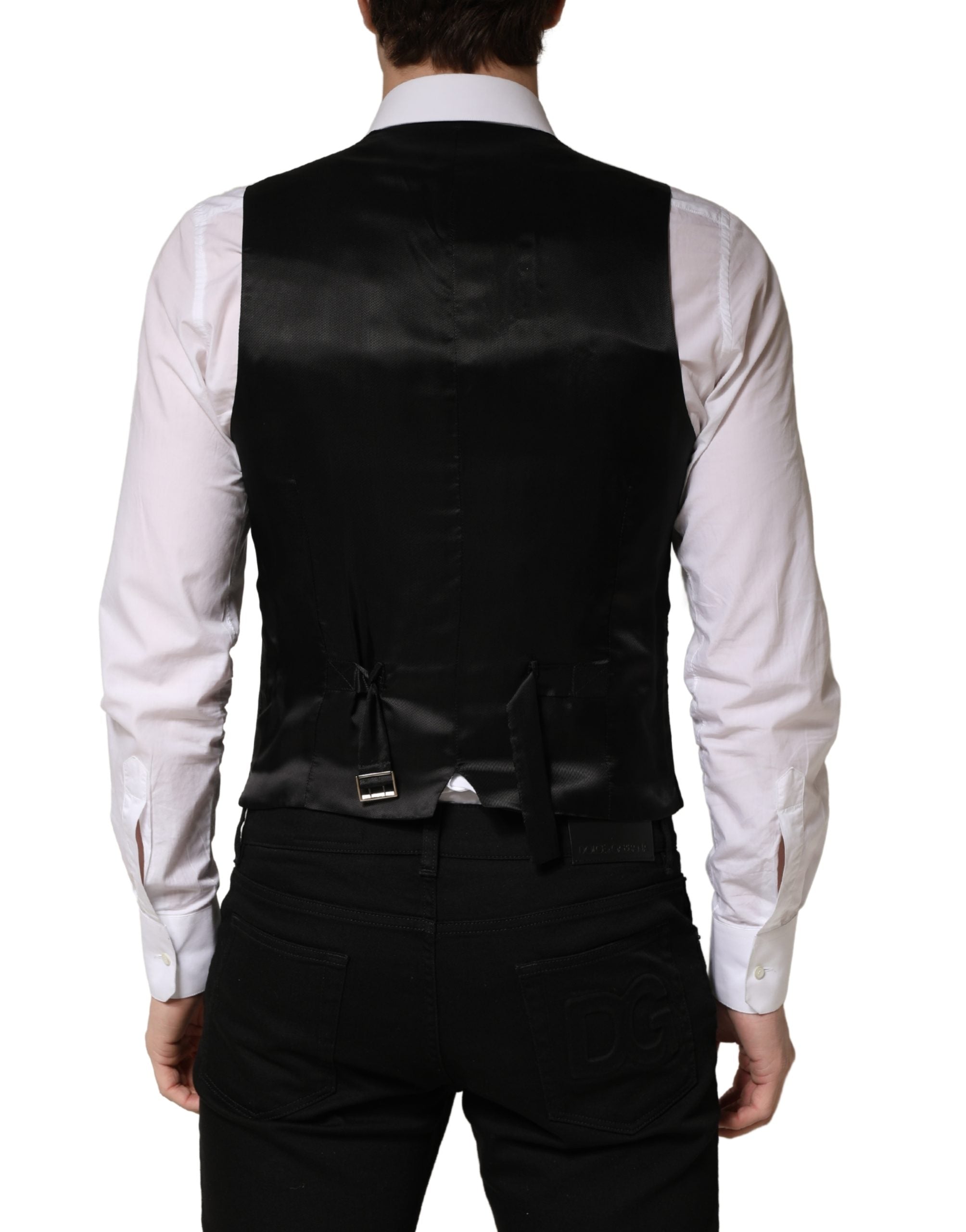 Dolce & Gabbana Black Wool Single Breasted Men Waistcoat Men's Vest