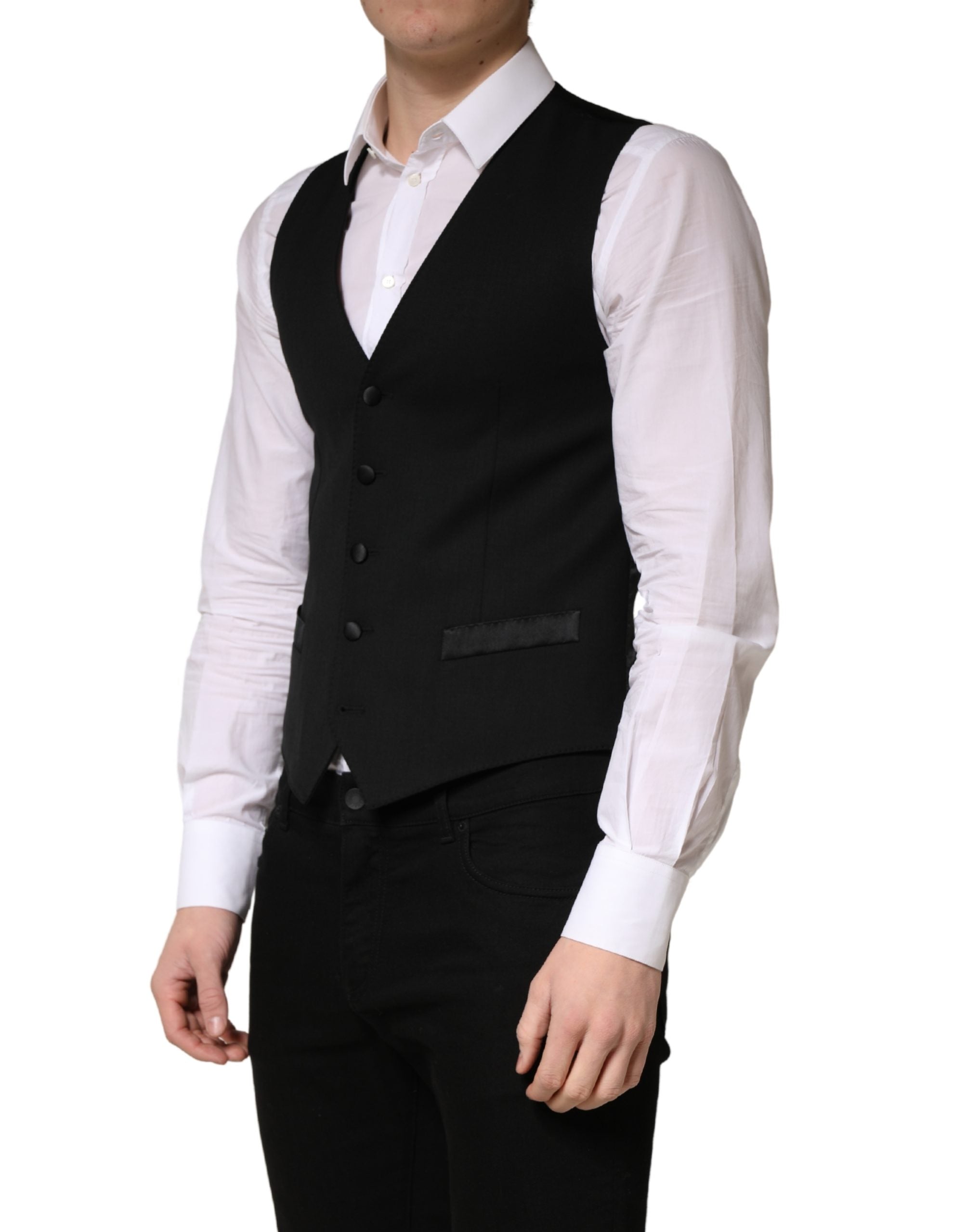 Dolce & Gabbana Black Wool Single Breasted Men Waistcoat Men's Vest