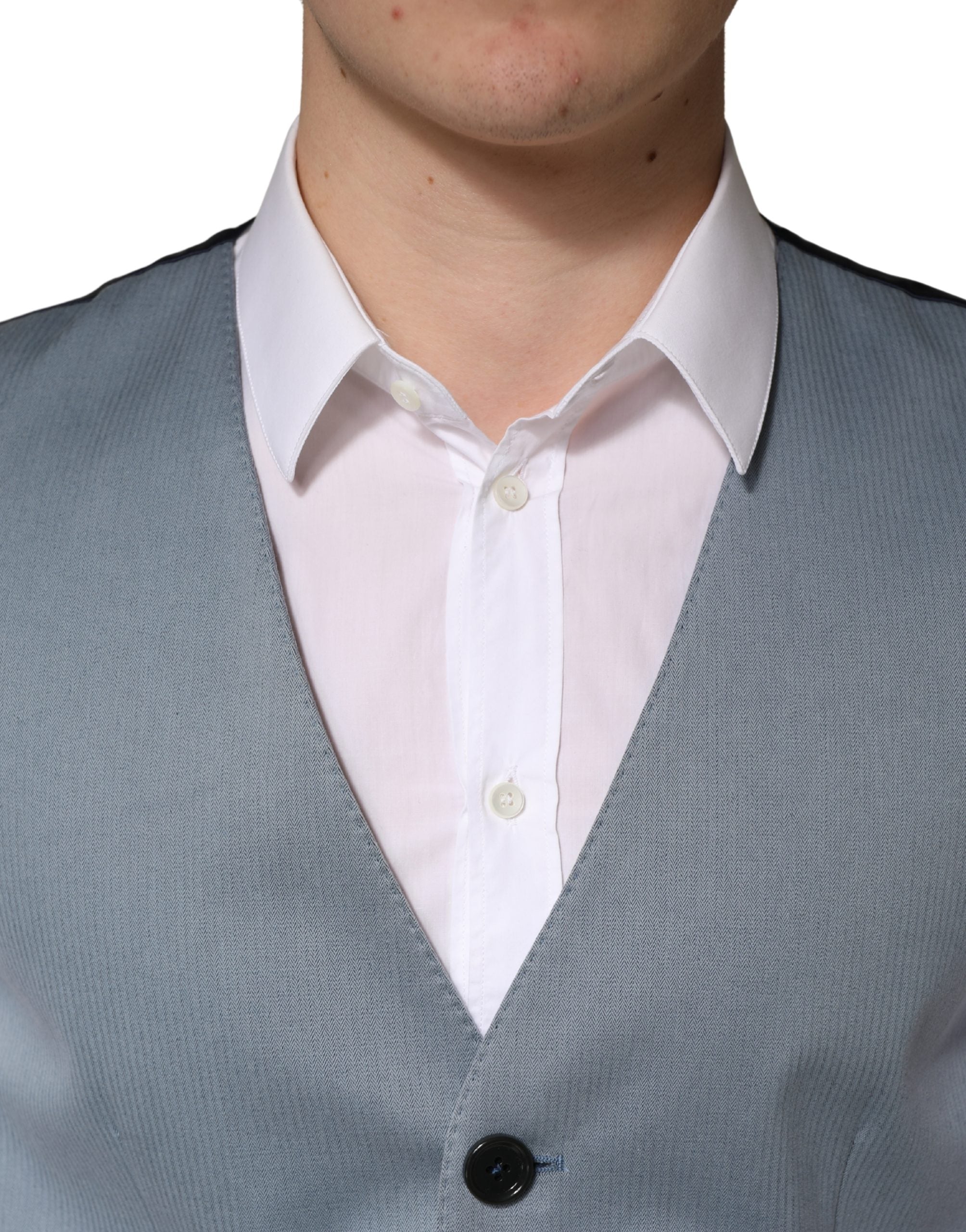 Dolce & Gabbana Gray Wool Single Breasted Men Waistcoat Men's Vest