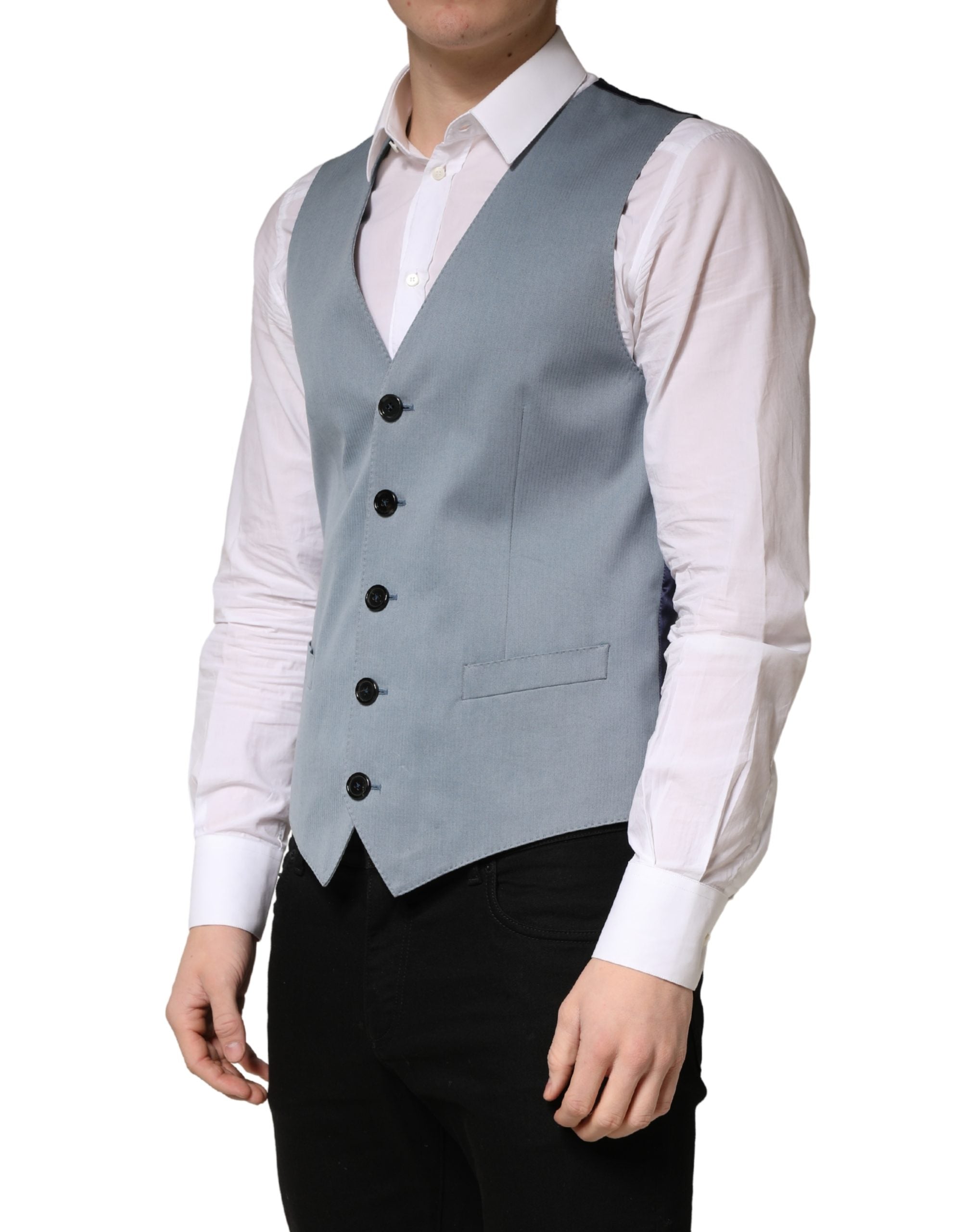 Dolce & Gabbana Gray Wool Single Breasted Men Waistcoat Men's Vest