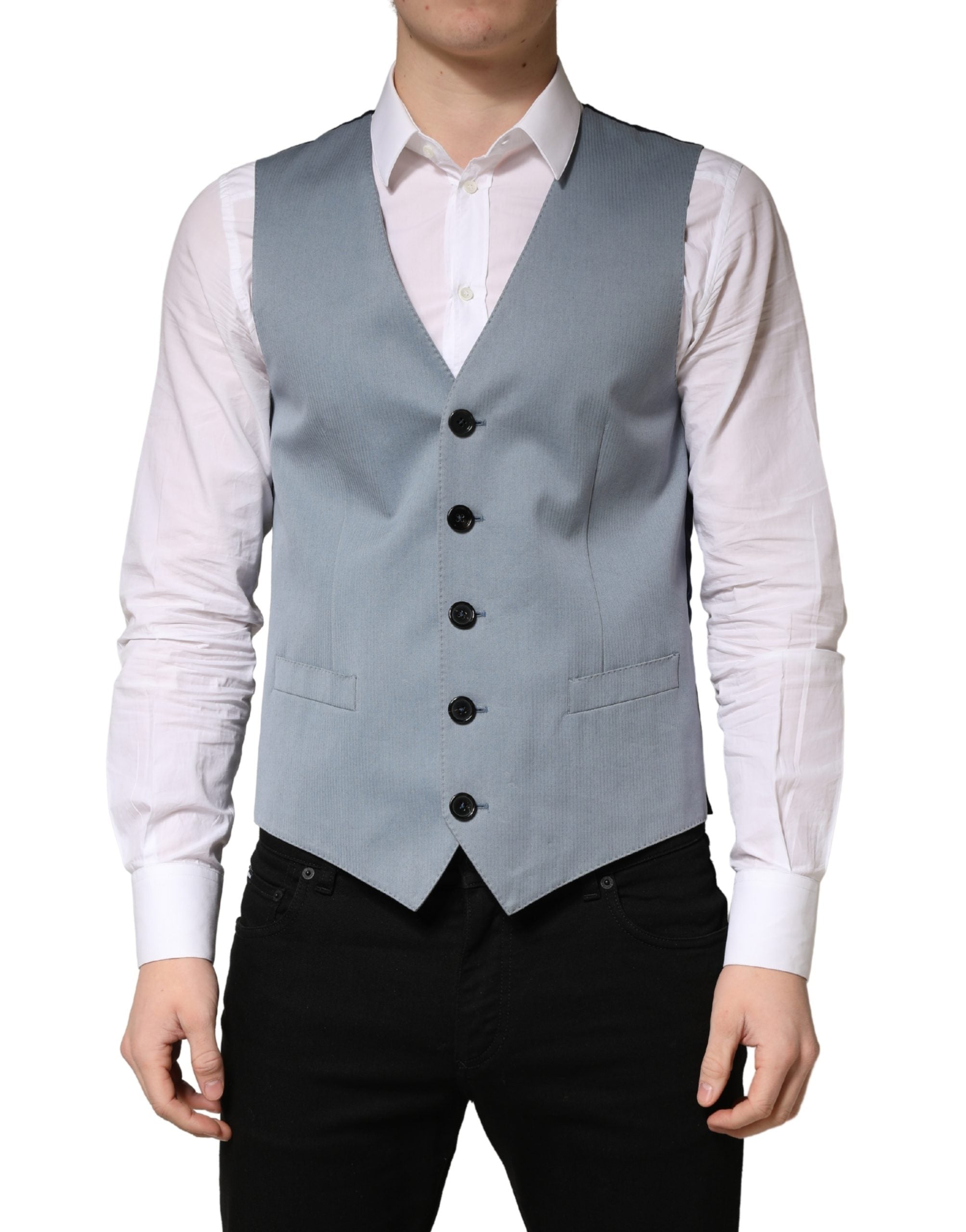 Dolce & Gabbana Gray Wool Single Breasted Men Waistcoat Men's Vest