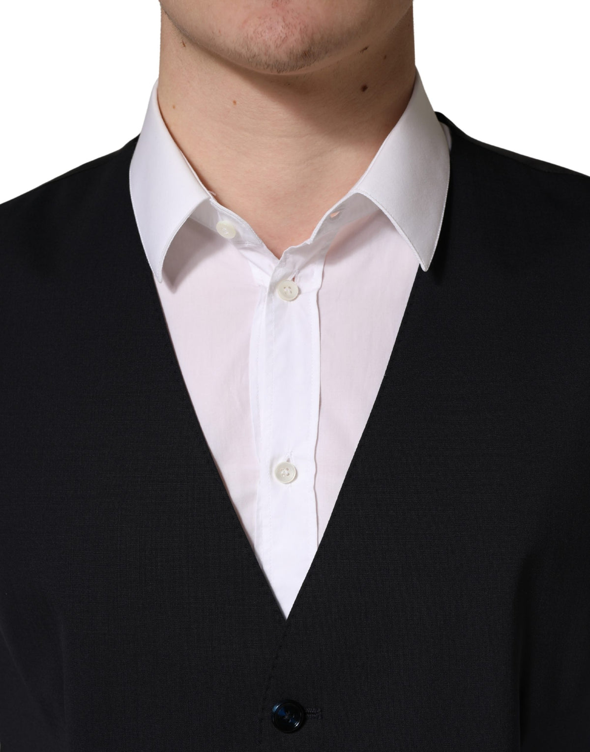 Dolce & Gabbana Black Wool Single Breasted Waistcoat Men's Vest
