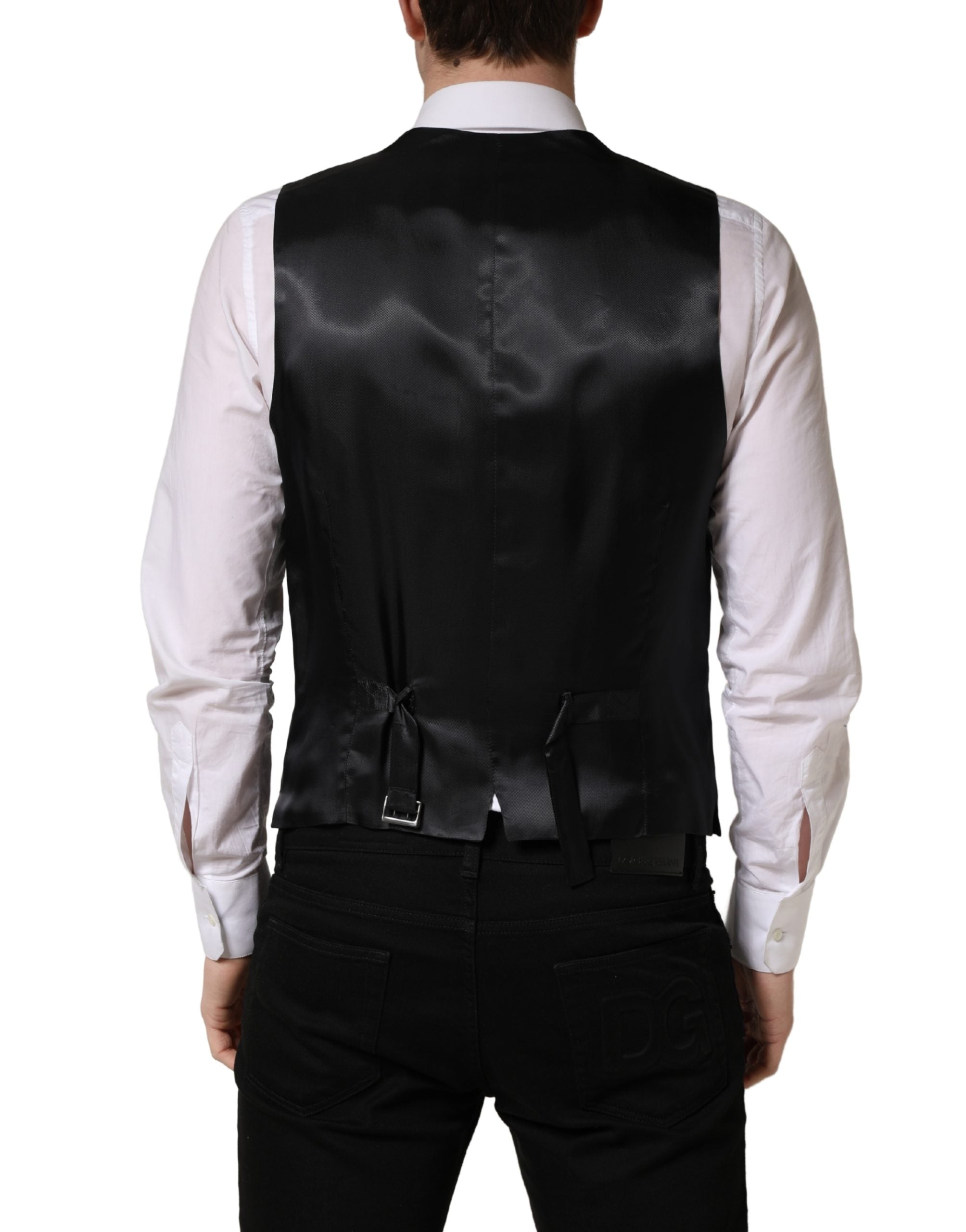 Dolce & Gabbana Black Wool Single Breasted Waistcoat Men's Vest