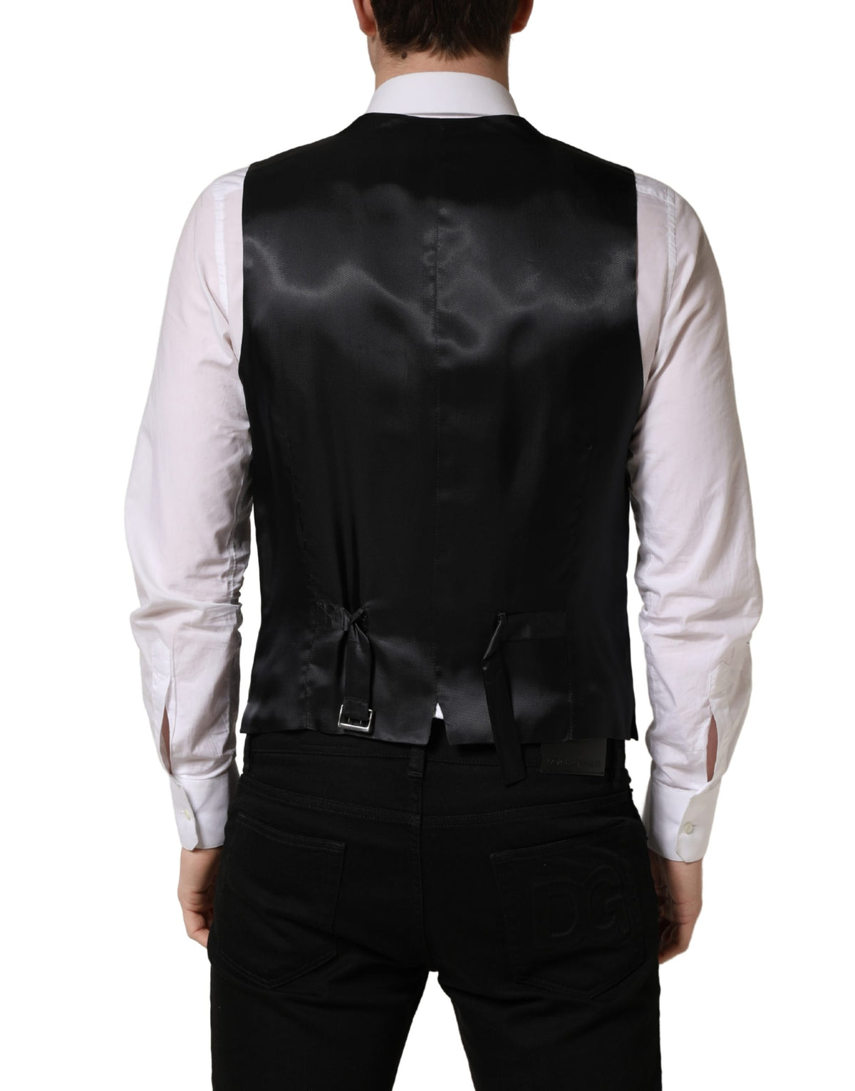 Dolce & Gabbana Black Wool Single Breasted Waistcoat Men's Vest