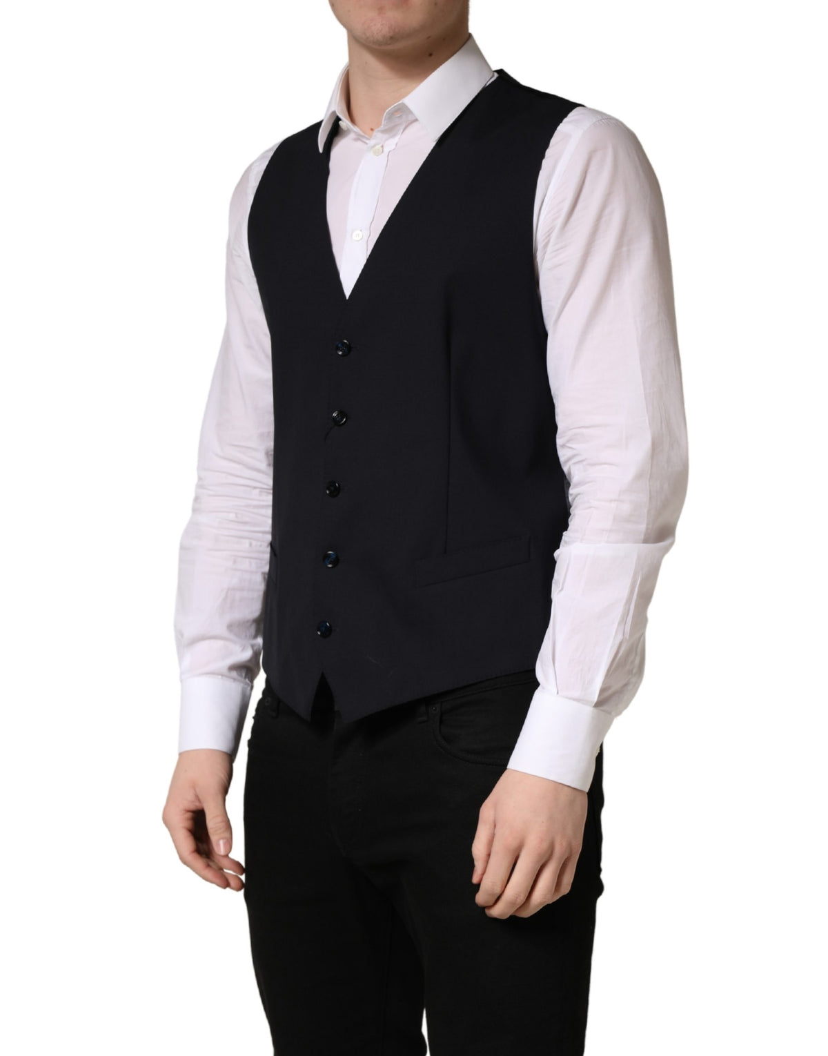 Dolce & Gabbana Black Wool Single Breasted Waistcoat Men's Vest