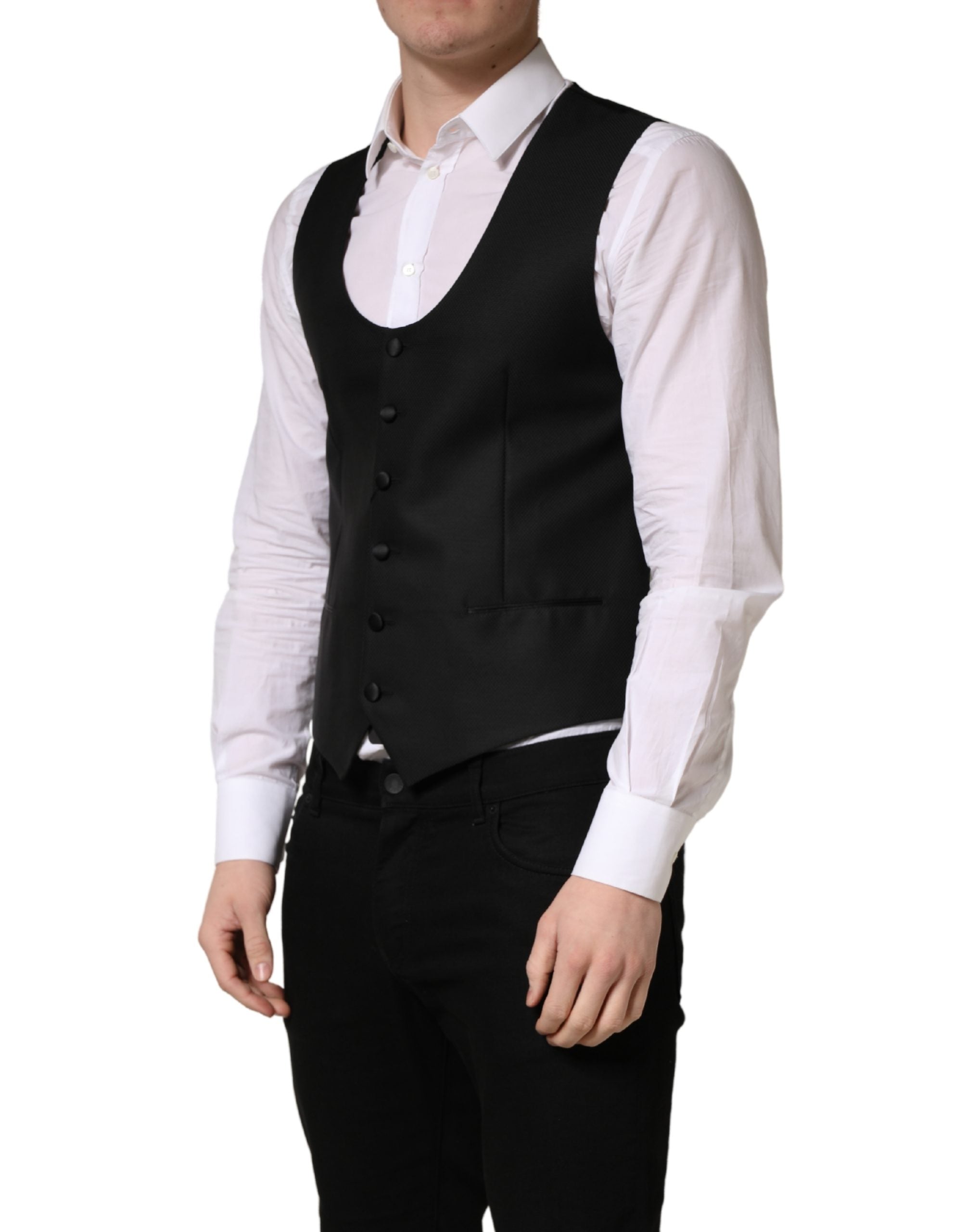 Dolce & Gabbana Black Wool Single Breasted Waistcoat Men's Vest