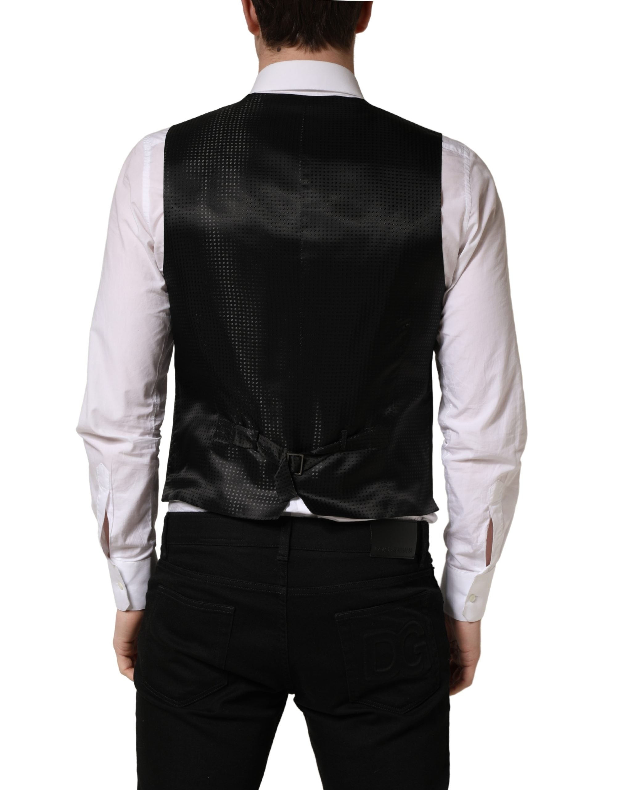 Dolce & Gabbana Black Wool Single Breasted Waistcoat Men's Vest