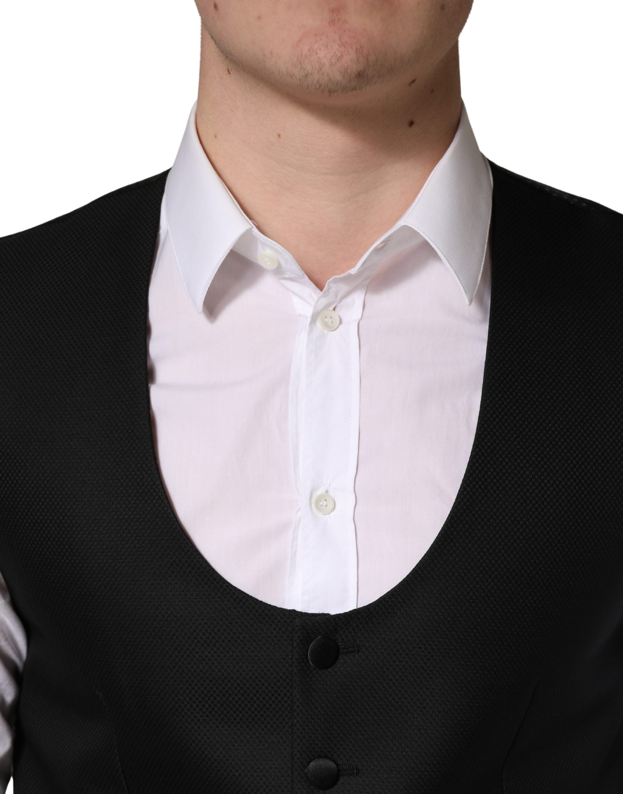 Dolce & Gabbana Black Wool Single Breasted Waistcoat Men's Vest