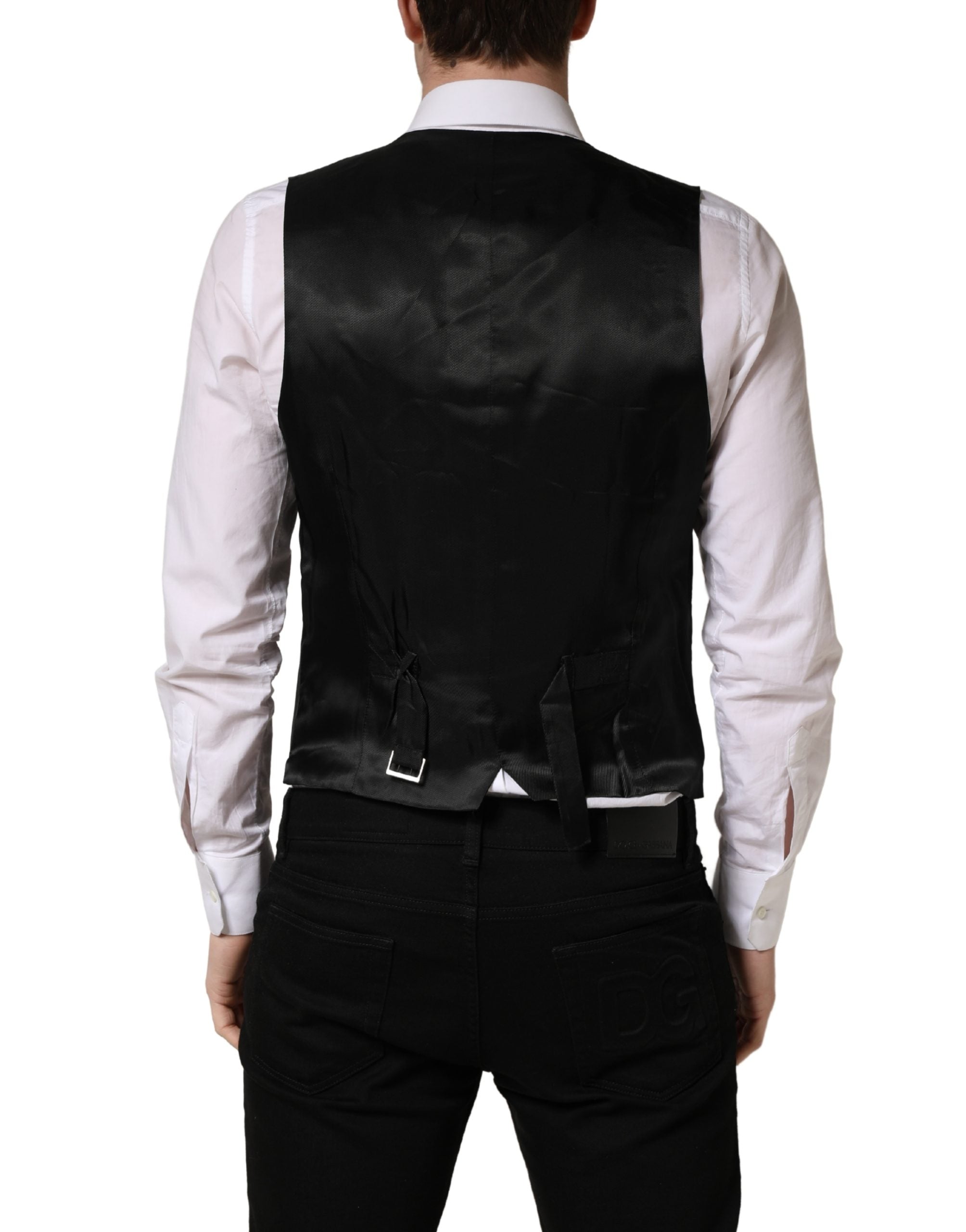 Dolce & Gabbana Black Stripe Single Breasted Waistcoat Men's Vest