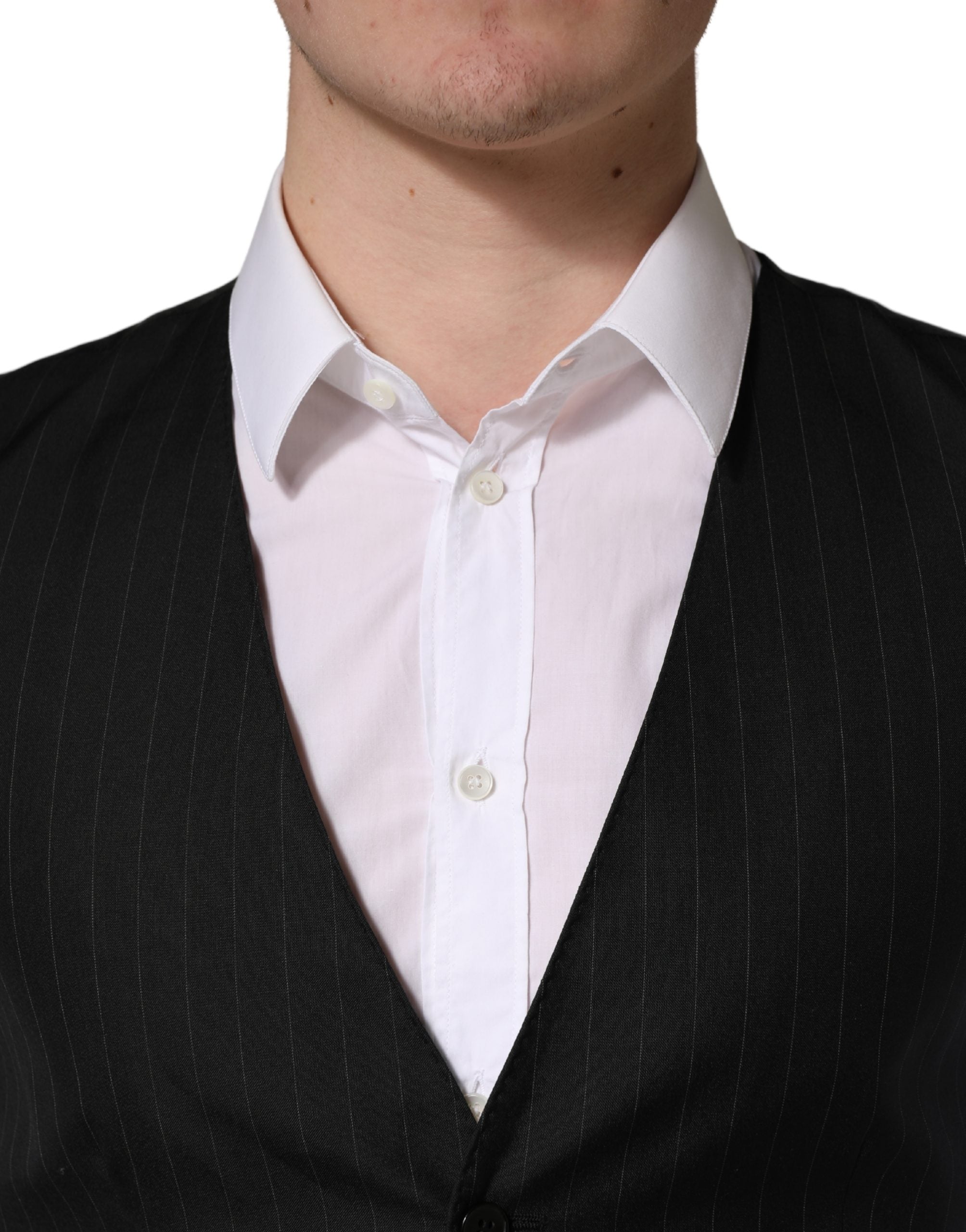 Dolce & Gabbana Black Stripe Single Breasted Waistcoat Men's Vest