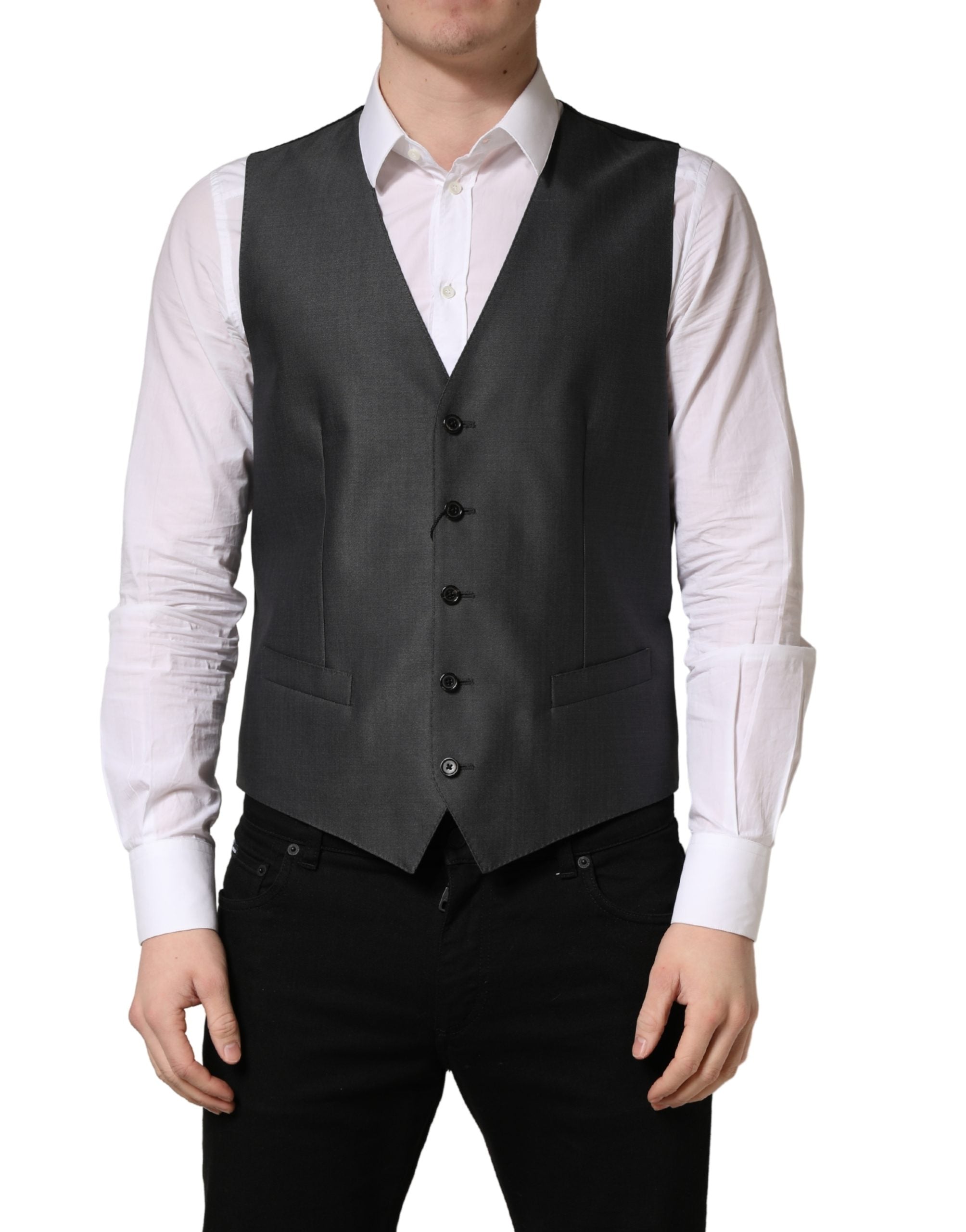 Dolce & Gabbana Dark Gray Single Breasted Men Waistcoat Men's Vest