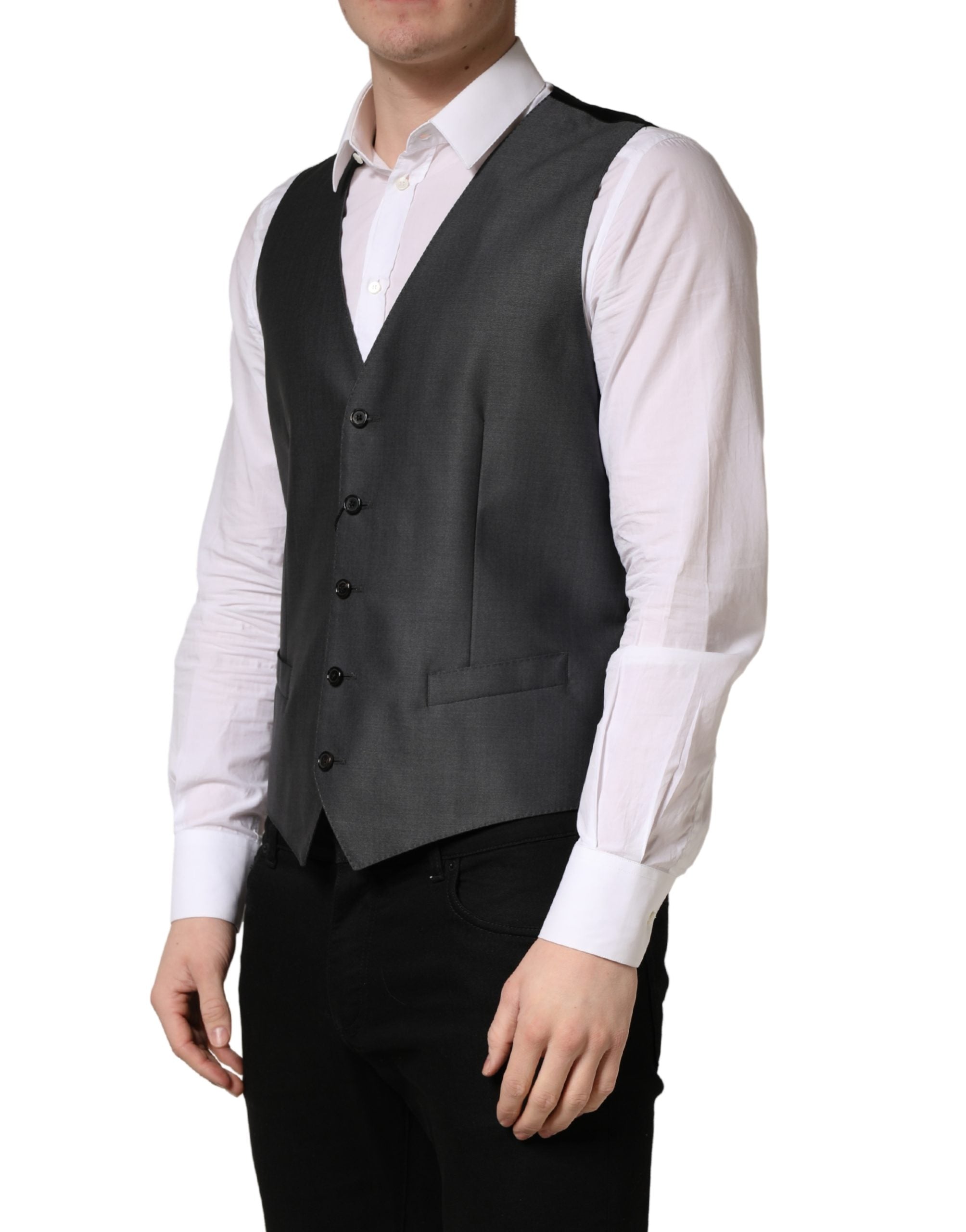 Dolce & Gabbana Dark Gray Single Breasted Men Waistcoat Men's Vest