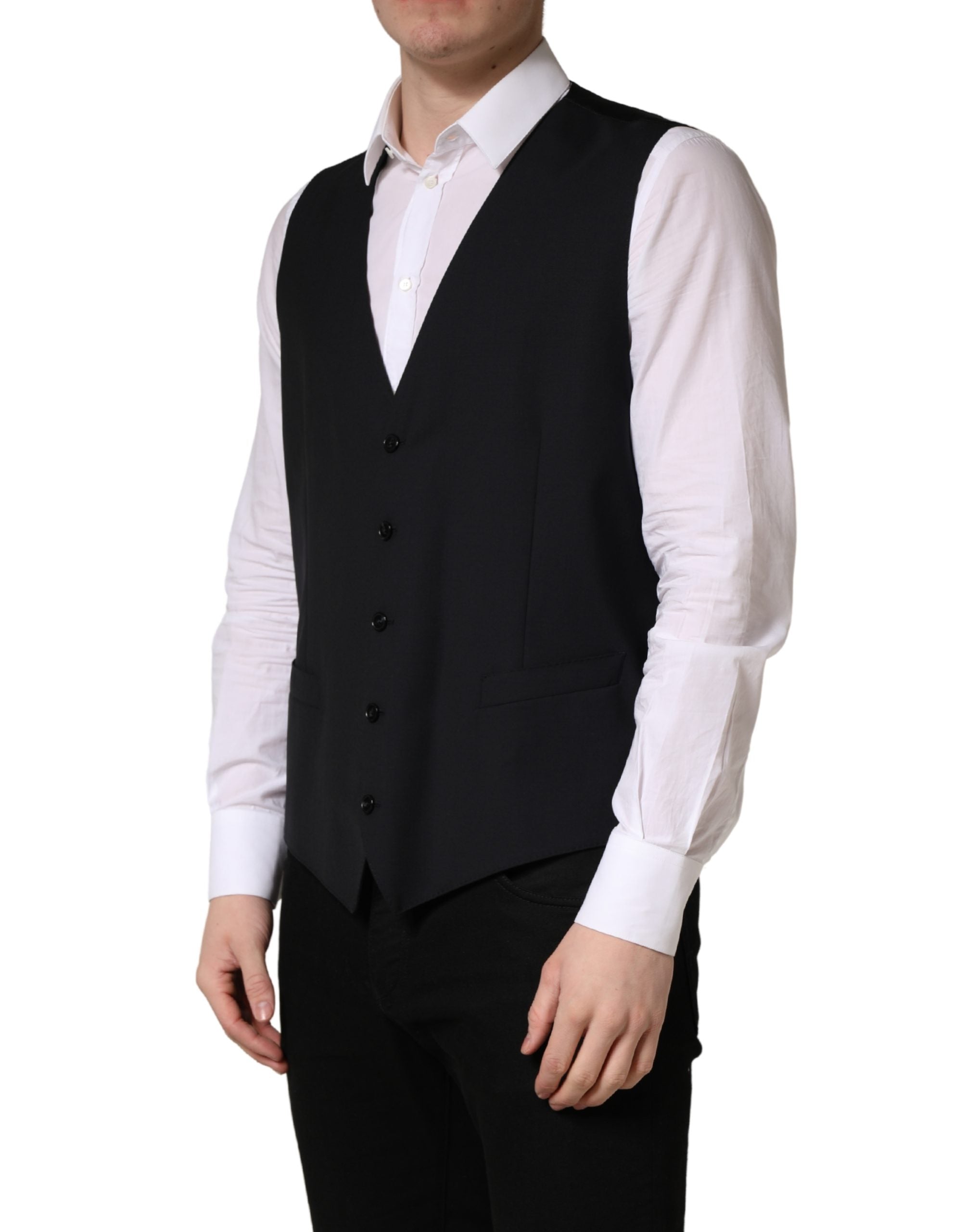 Dolce & Gabbana Black Wool Single Breasted Waistcoat Men's Vest