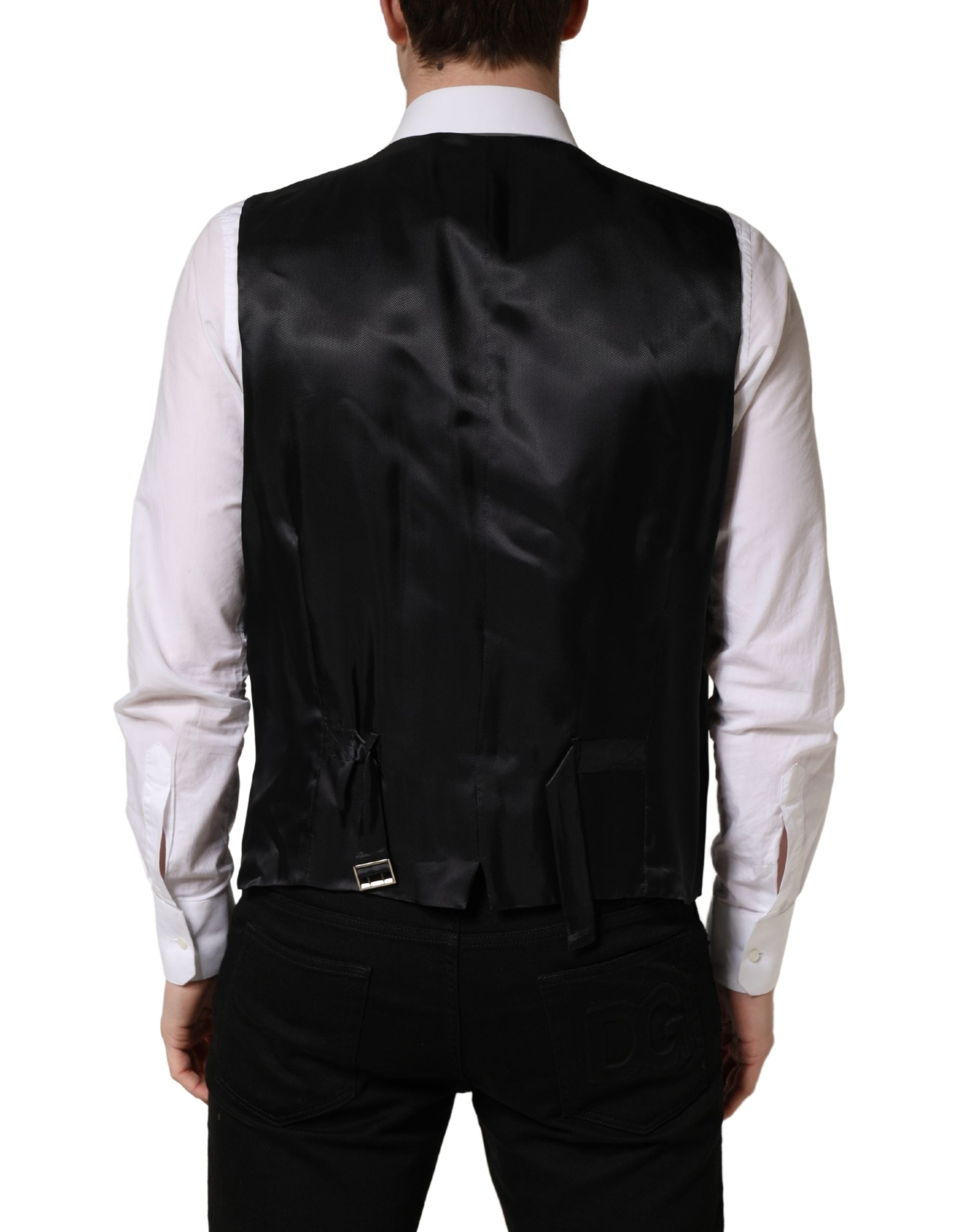 Dolce & Gabbana Black Wool Single Breasted Waistcoat Men's Vest