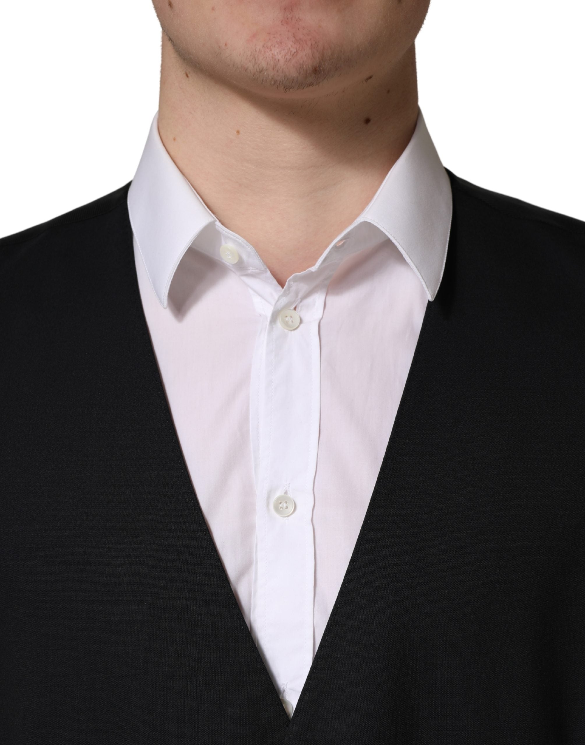 Dolce & Gabbana Black Wool Single Breasted Waistcoat Men's Vest