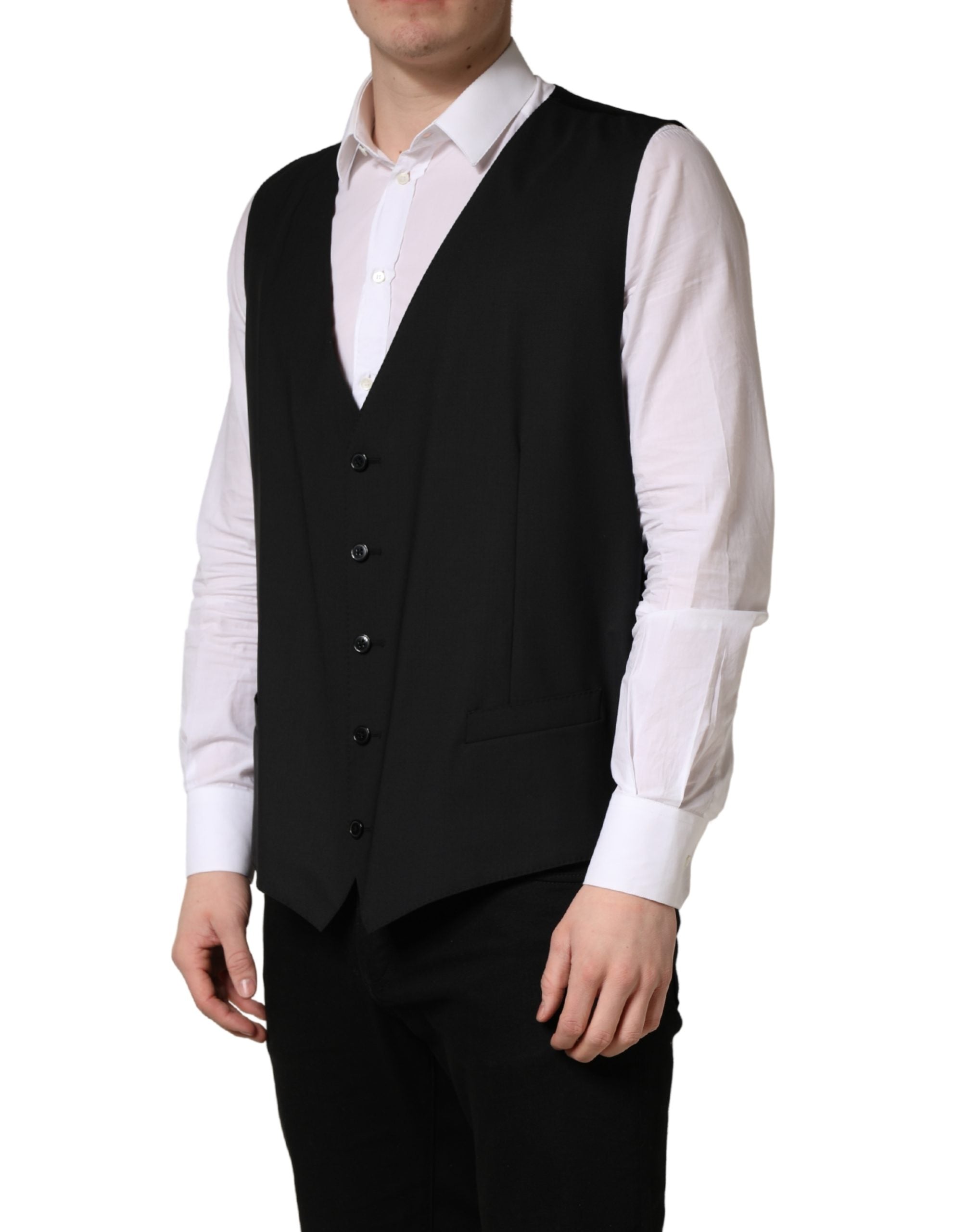 Dolce & Gabbana Black Wool Single Breasted Waistcoat Men's Vest
