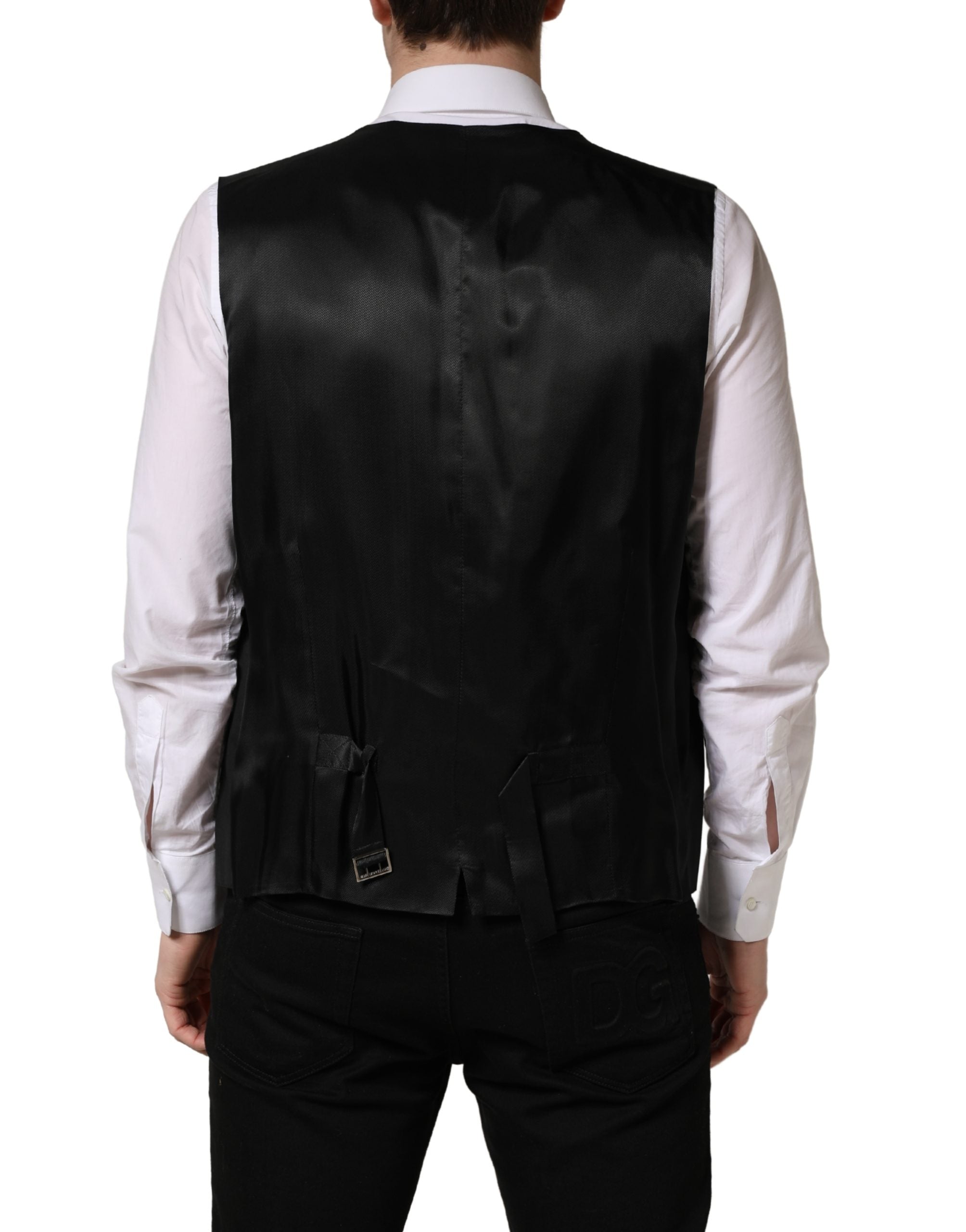 Dolce & Gabbana Black Wool Single Breasted Waistcoat Men's Vest