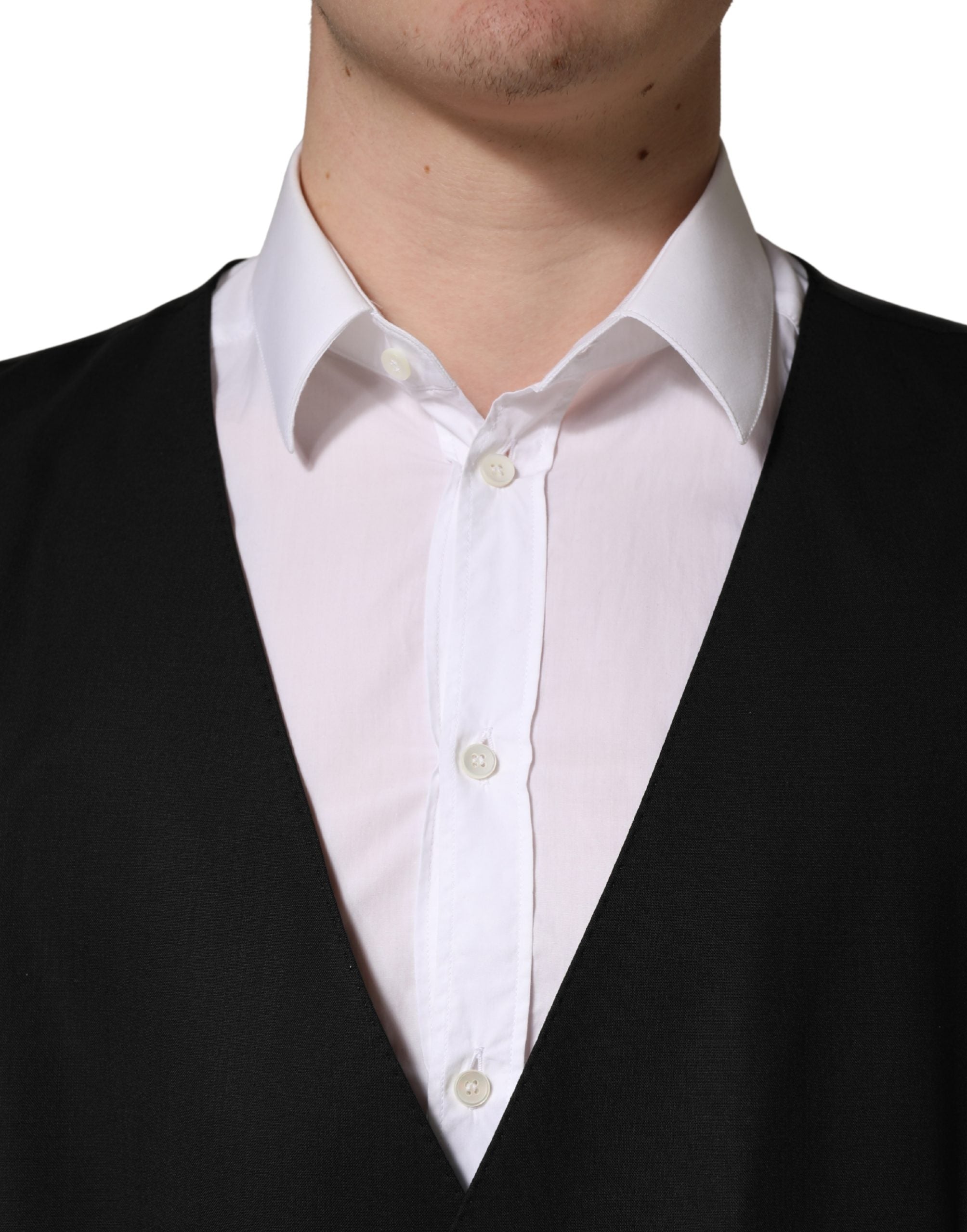 Dolce & Gabbana Black Wool Single Breasted Waistcoat Men's Vest