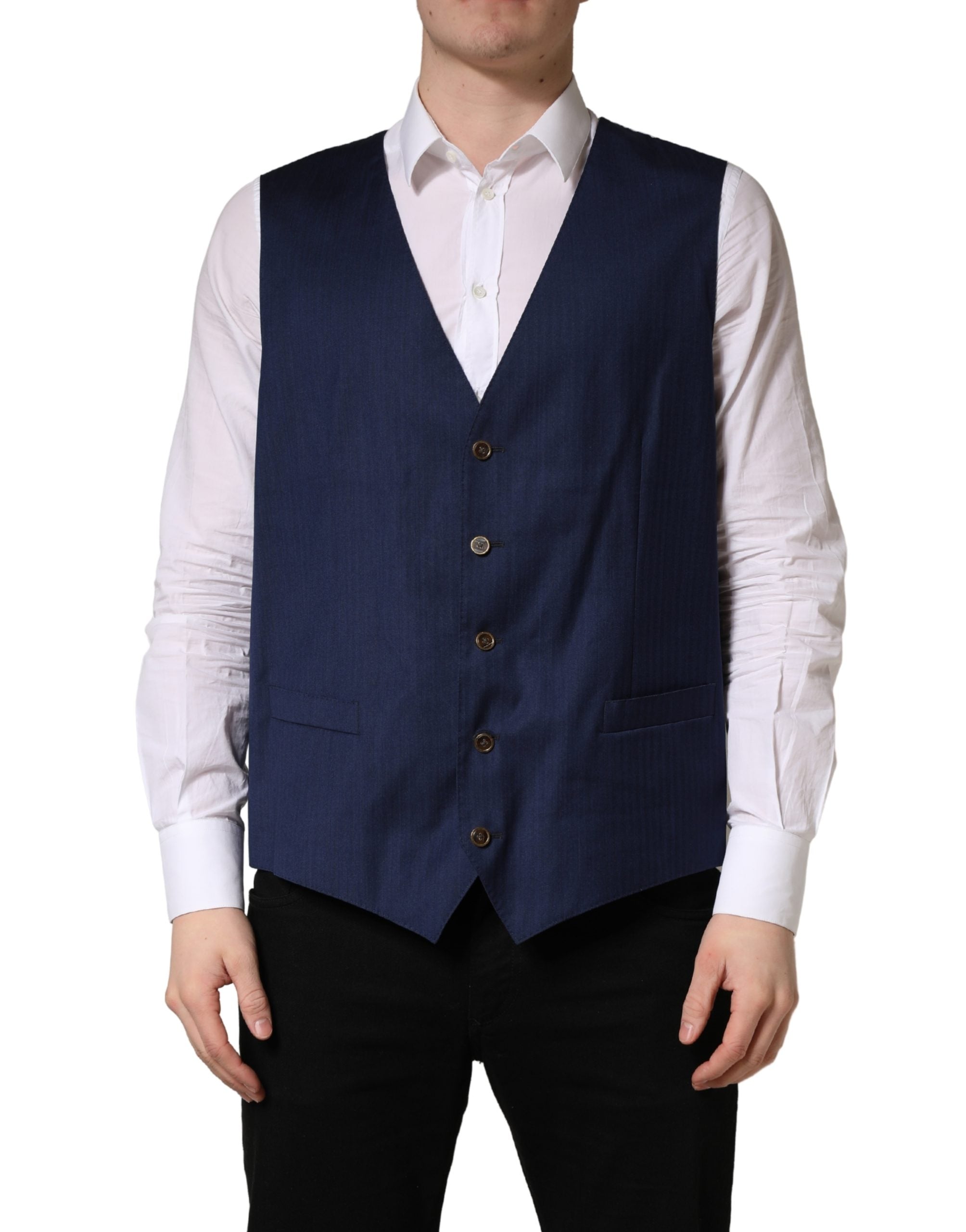 Dolce & Gabbana Navy Blue Wool Dress Formal Waistcoat Men's Vest