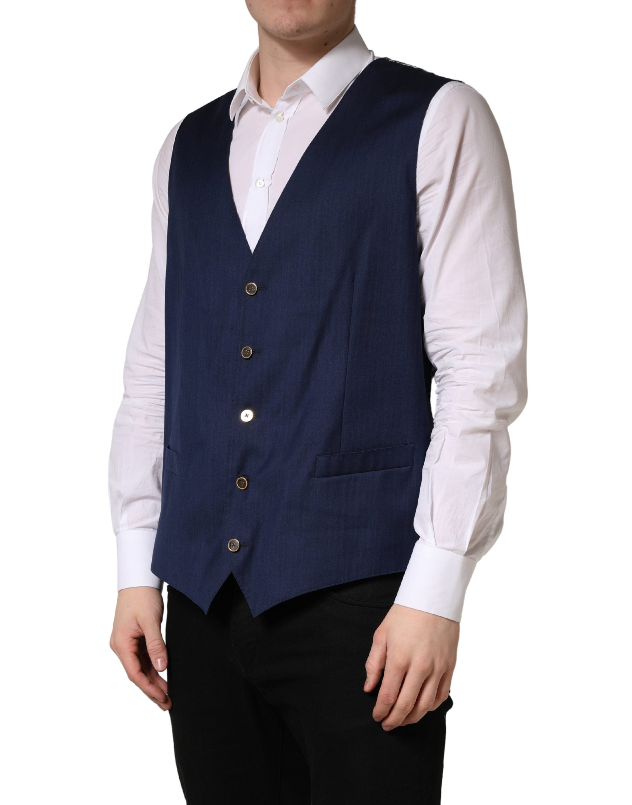 Dolce & Gabbana Navy Blue Wool Dress Formal Waistcoat Men's Vest