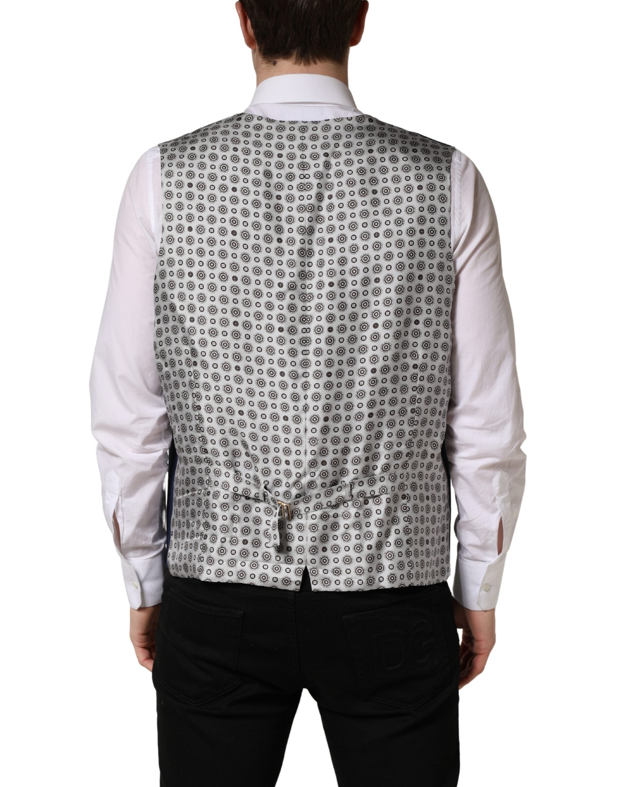 Dolce & Gabbana Navy Blue Wool Dress Formal Waistcoat Men's Vest