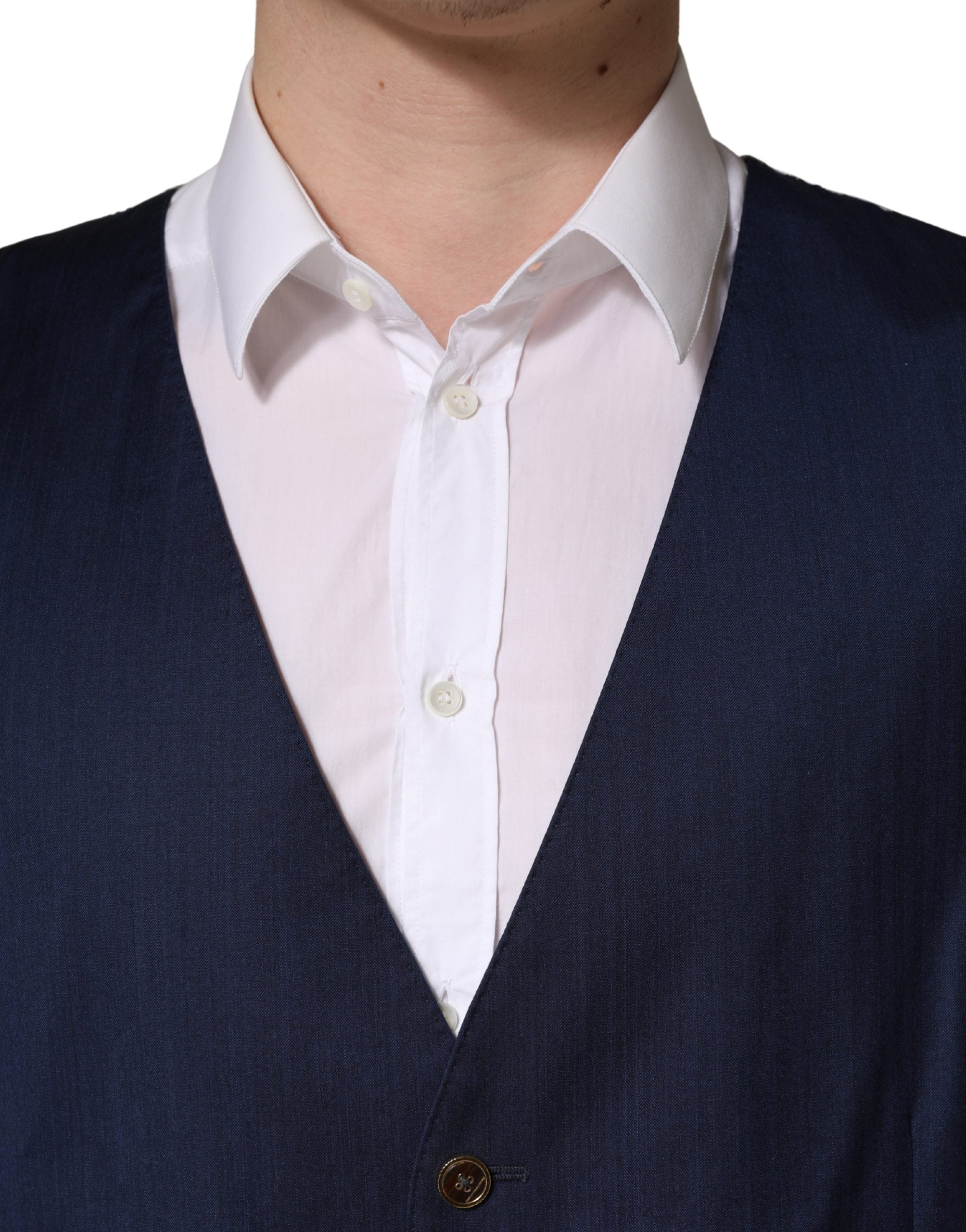 Dolce & Gabbana Navy Blue Wool Dress Formal Waistcoat Men's Vest