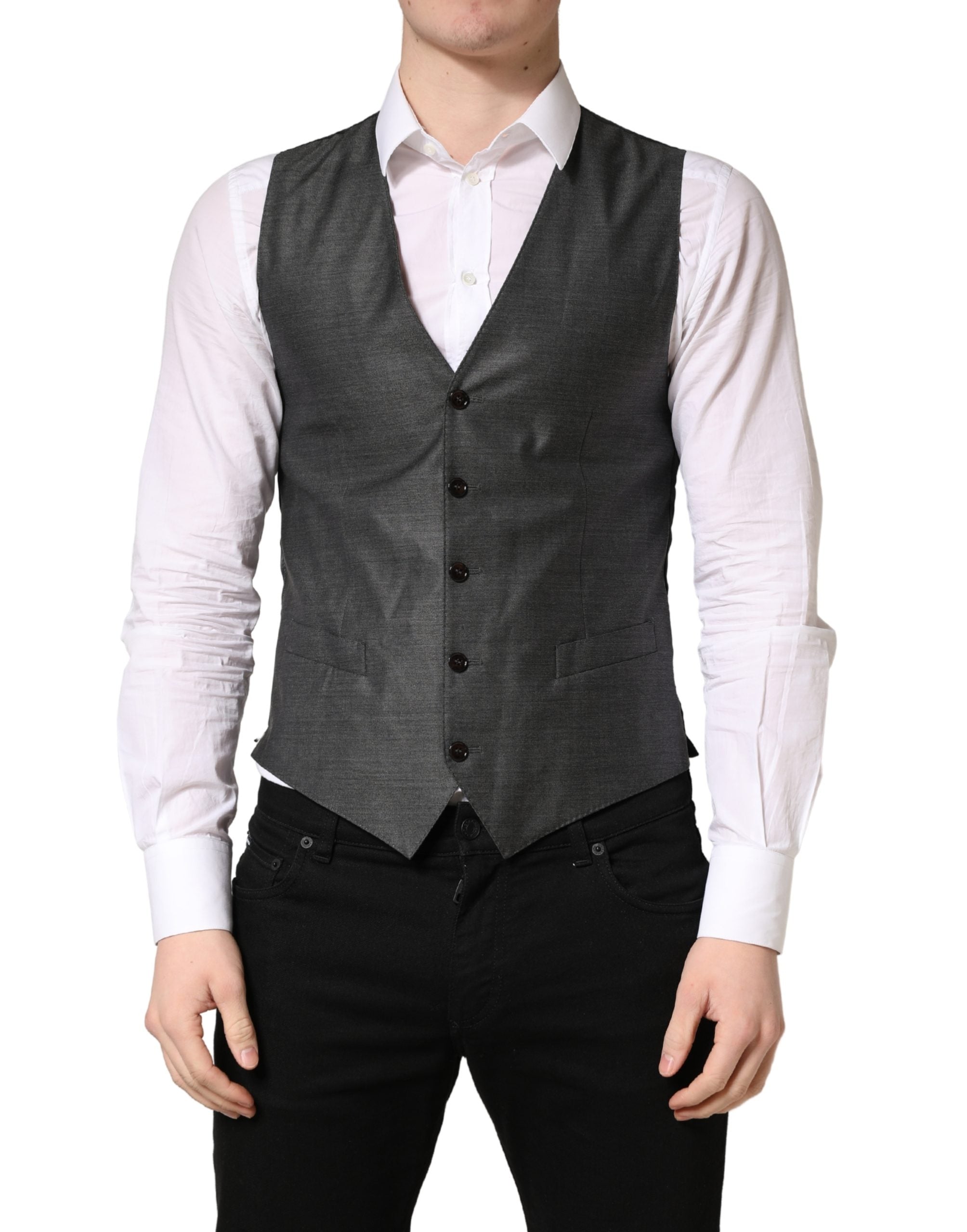 Dolce & Gabbana Dark Gray Wool Dress Formal Waistcoat Men's Vest