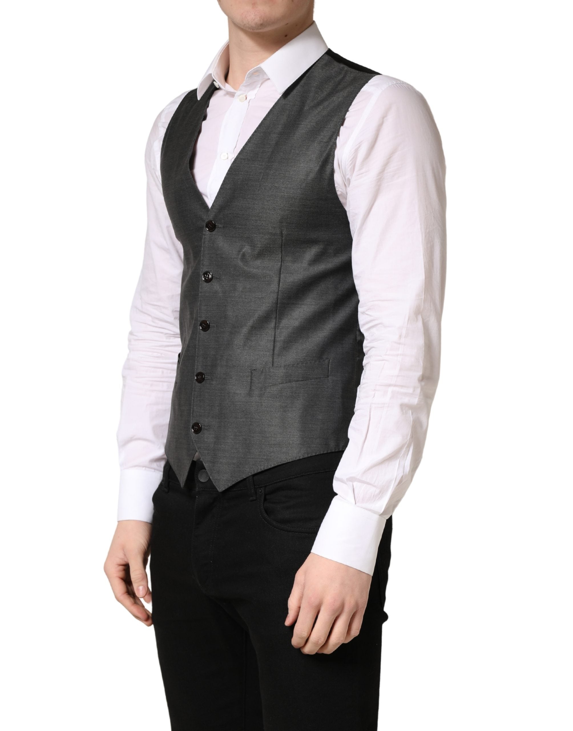 Dolce & Gabbana Dark Gray Wool Dress Formal Waistcoat Men's Vest