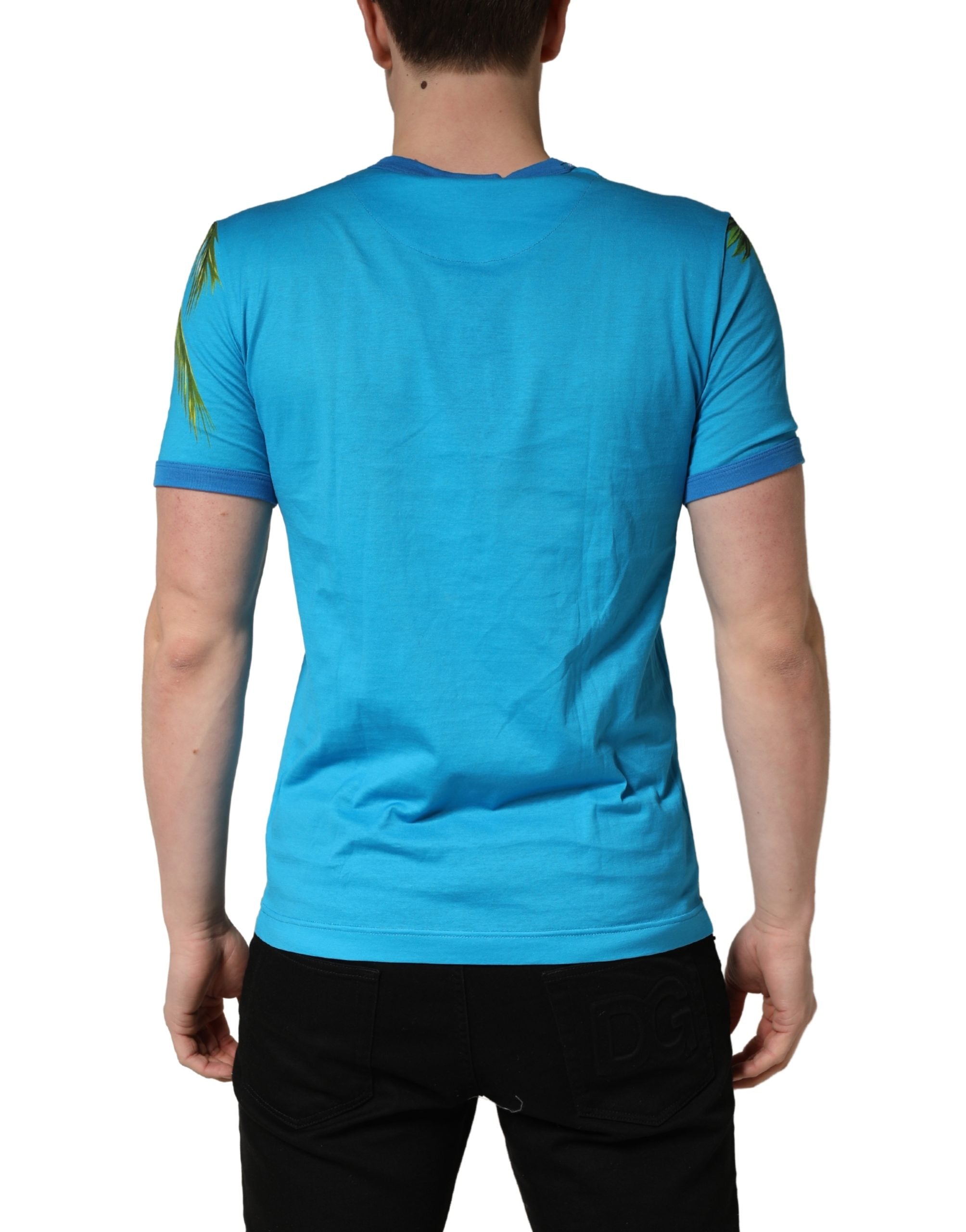 Dolce & Gabbana Blue Palm Tree Print Cotton CrewNeck Men's T-shirt