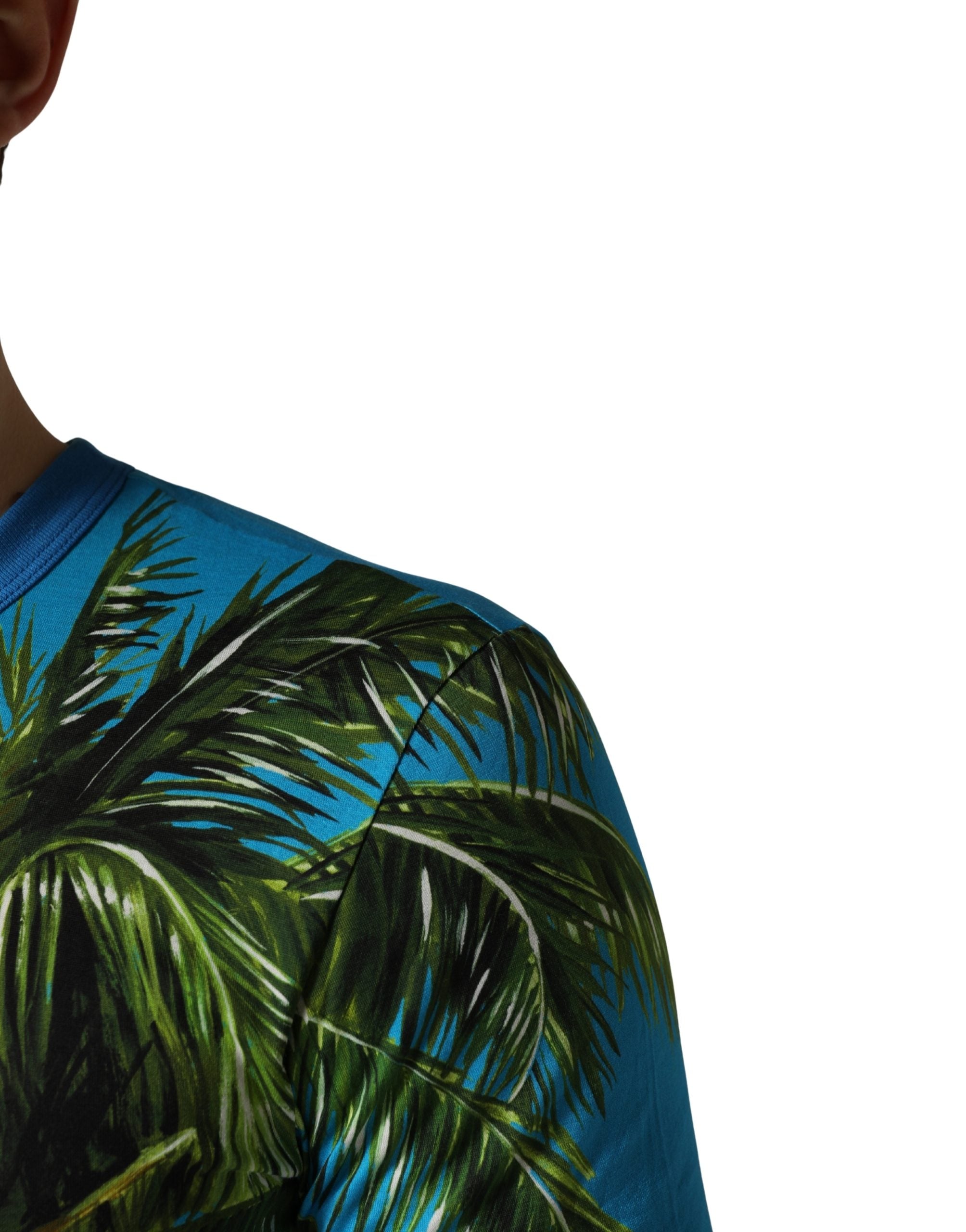 Dolce & Gabbana Blue Palm Tree Print Cotton CrewNeck Men's T-shirt