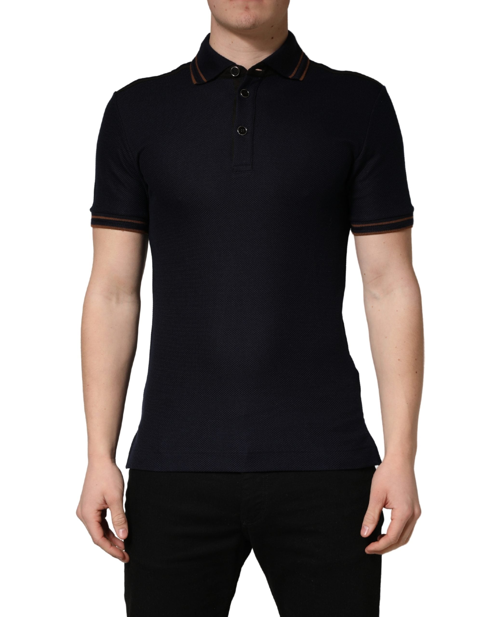 Dolce & Gabbana Dark Blue Silk Short Sleeve Men Polo Men's T-shirt