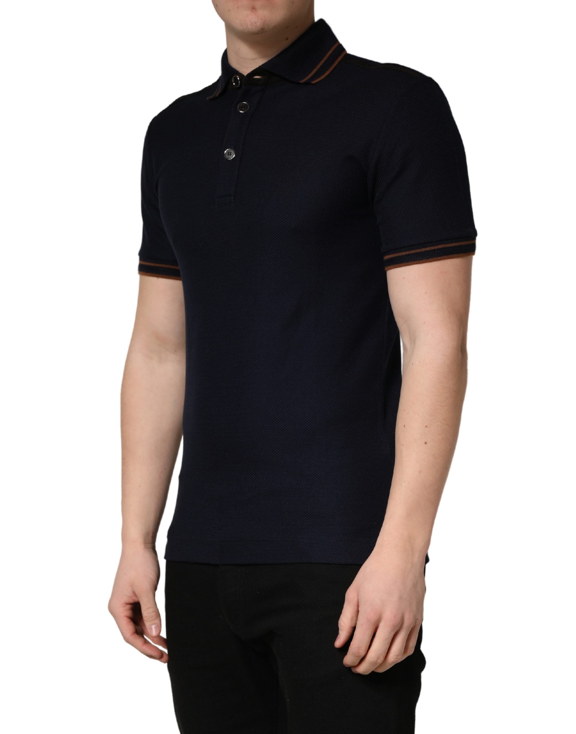 Dolce & Gabbana Dark Blue Silk Short Sleeve Men Polo Men's T-shirt