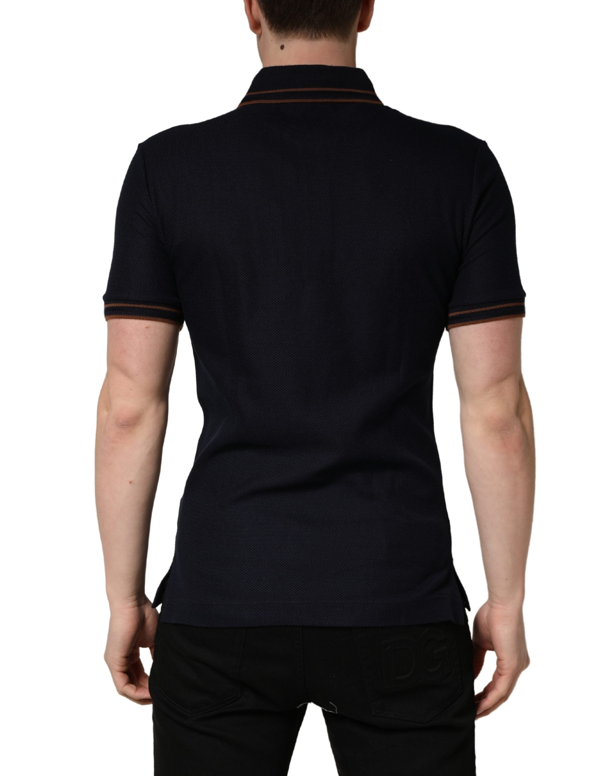Dolce & Gabbana Dark Blue Silk Short Sleeve Men Polo Men's T-shirt