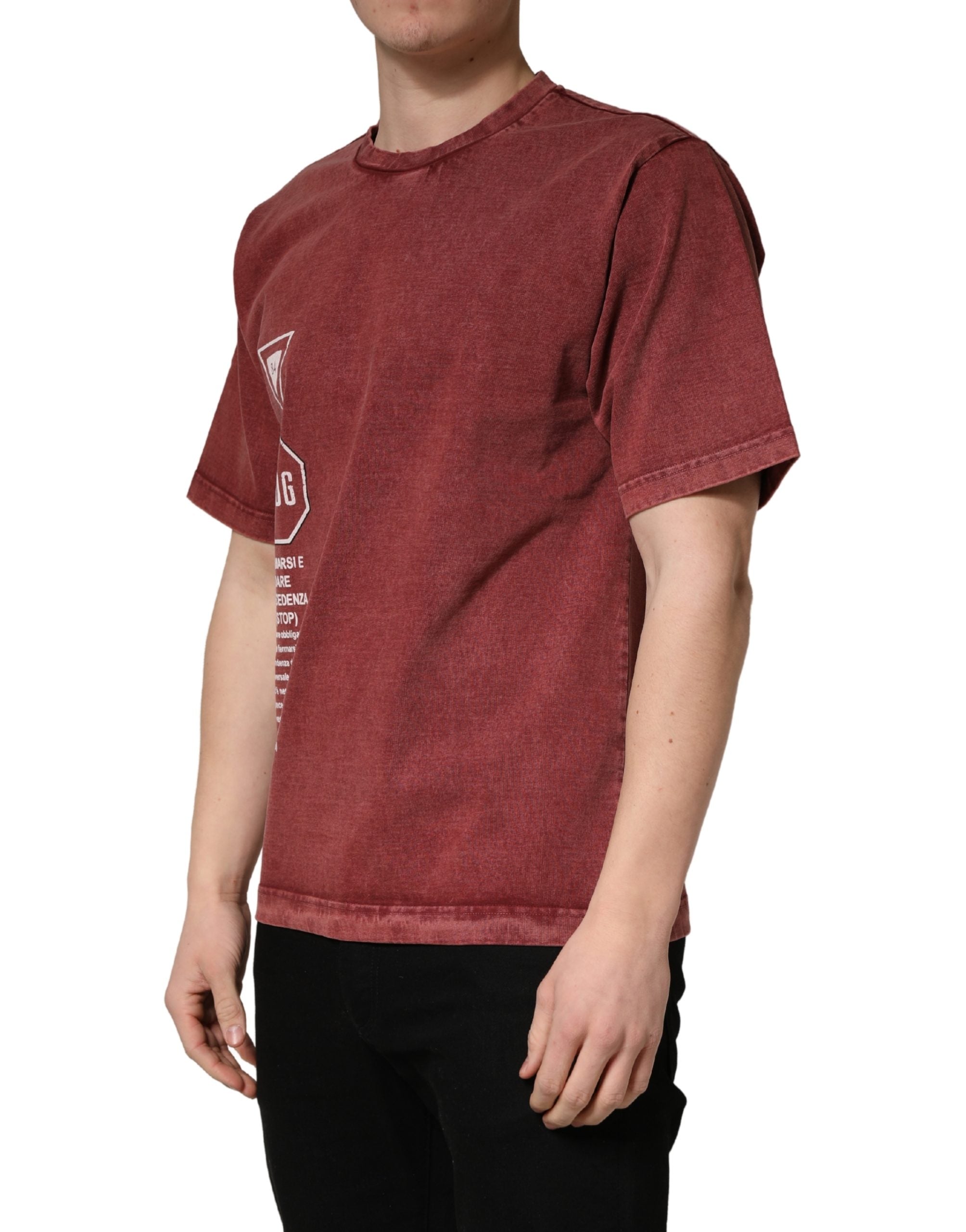 Dolce & Gabbana Maroon Print Round Neck Short Sleeve Men's T-shirt