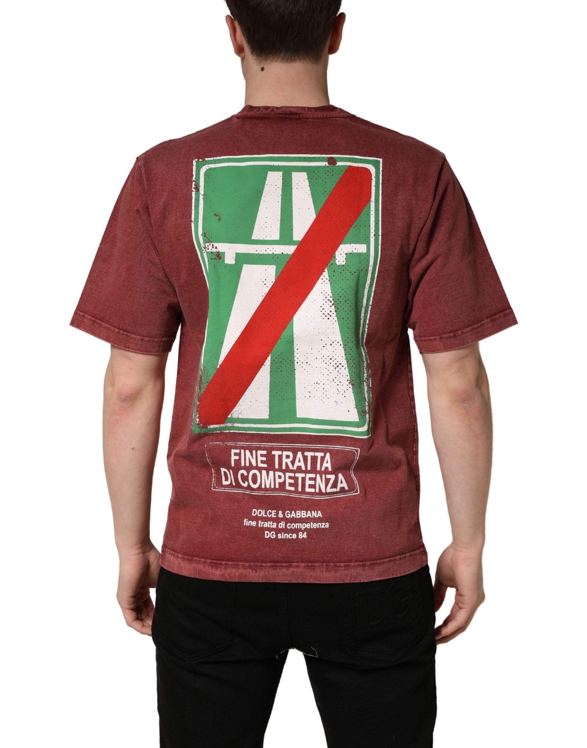 Dolce & Gabbana Maroon Print Round Neck Short Sleeve Men's T-shirt