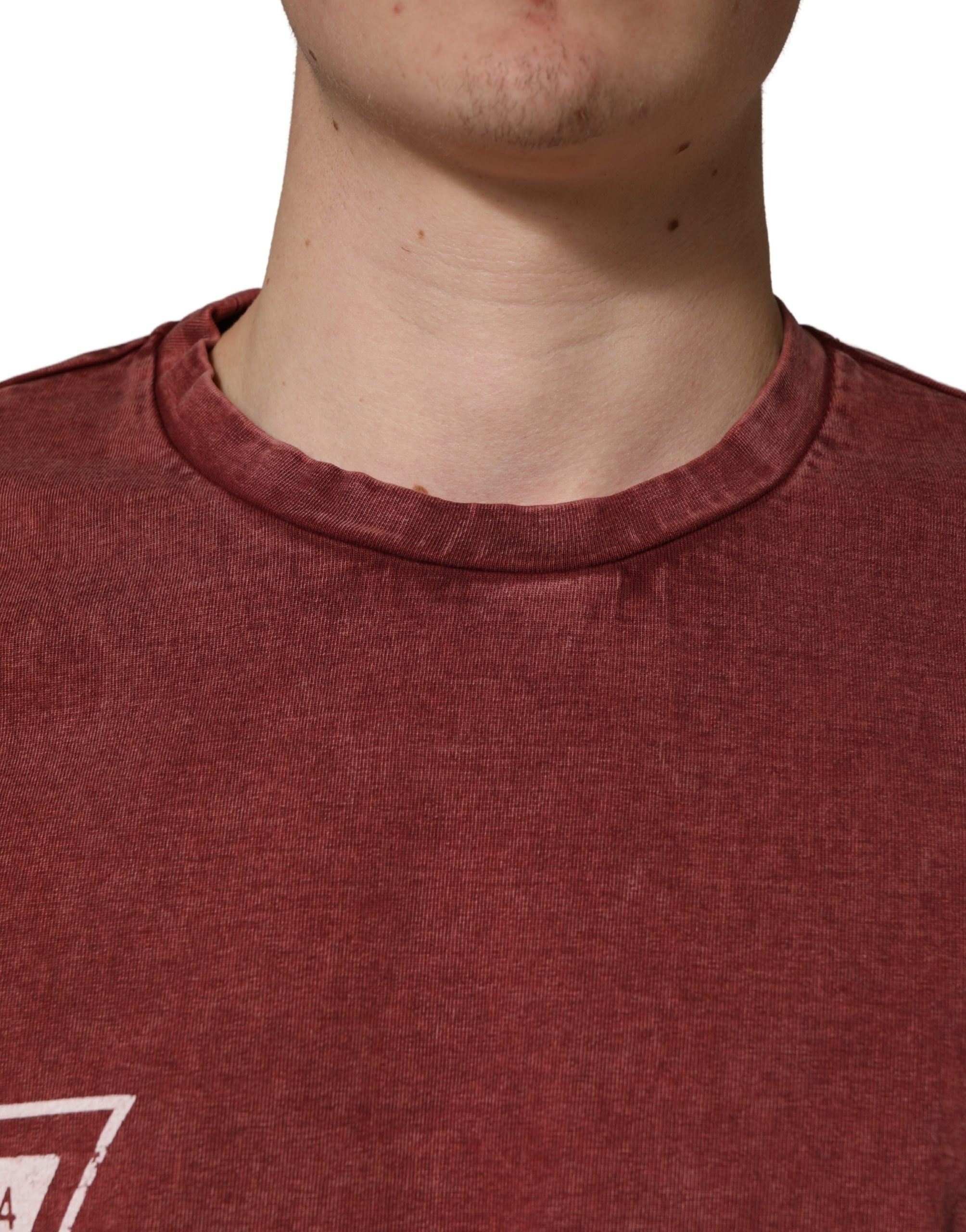 Dolce & Gabbana Maroon Print Round Neck Short Sleeve Men's T-shirt