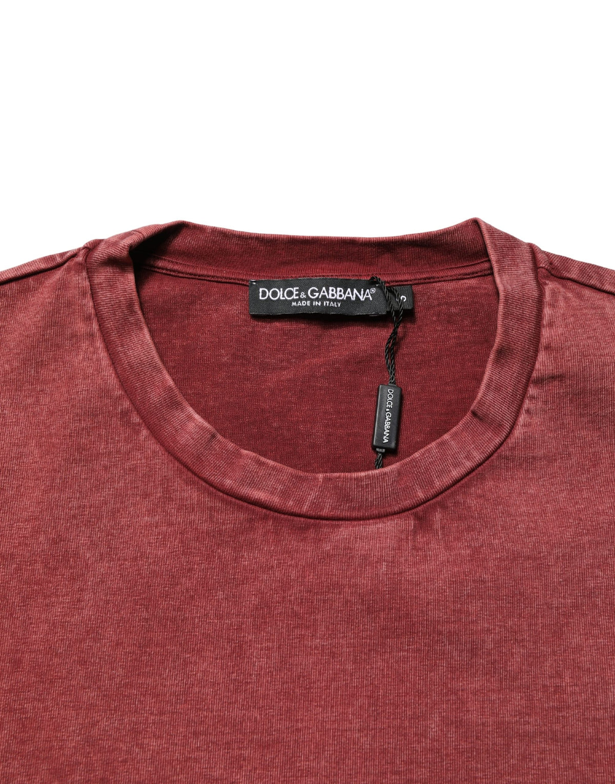 Dolce & Gabbana Maroon Print Round Neck Short Sleeve Men's T-shirt