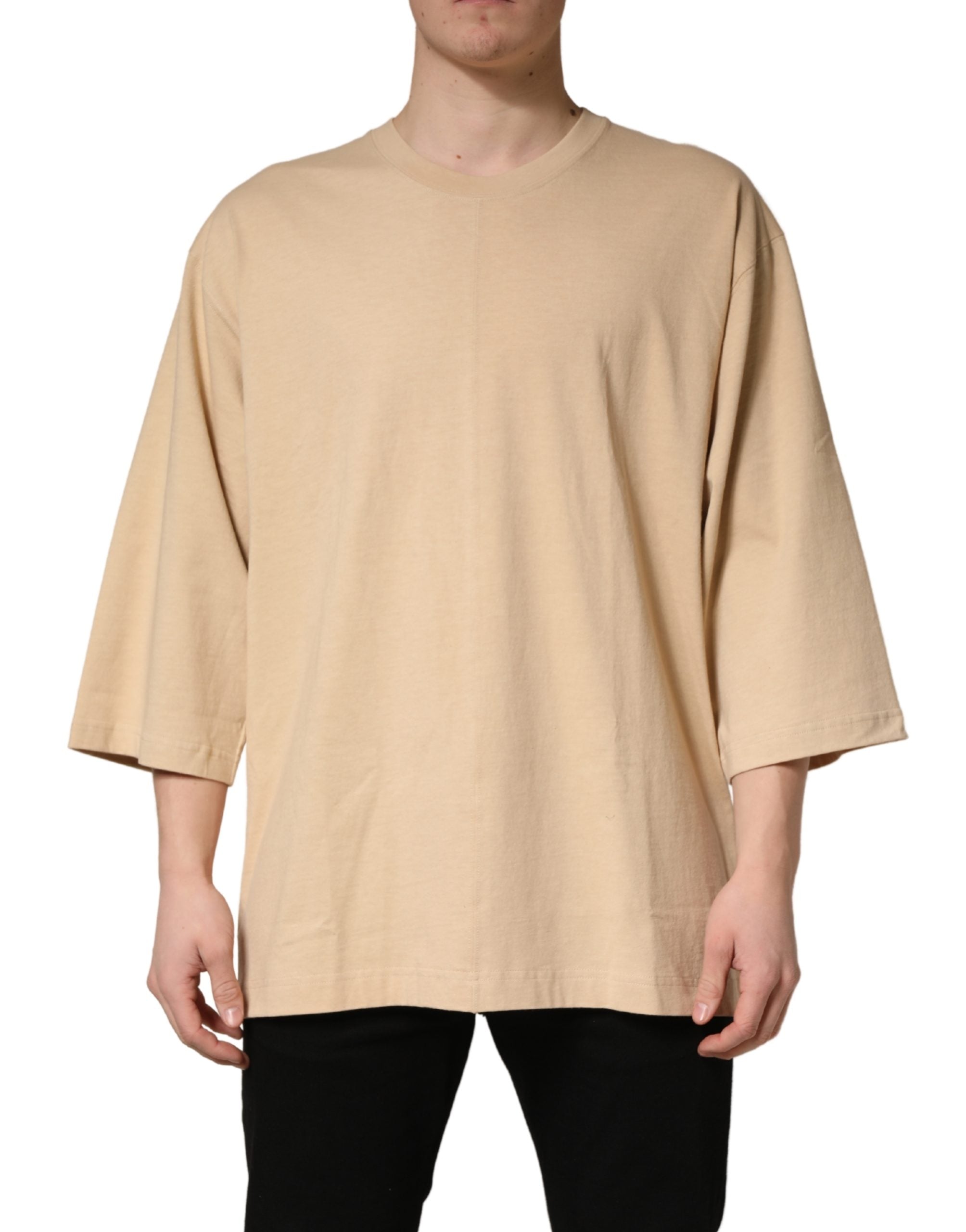 Dolce & Gabbana Beige Cotton Roundneck Oversized Fit Men's T-shirt (Pre-Owned)