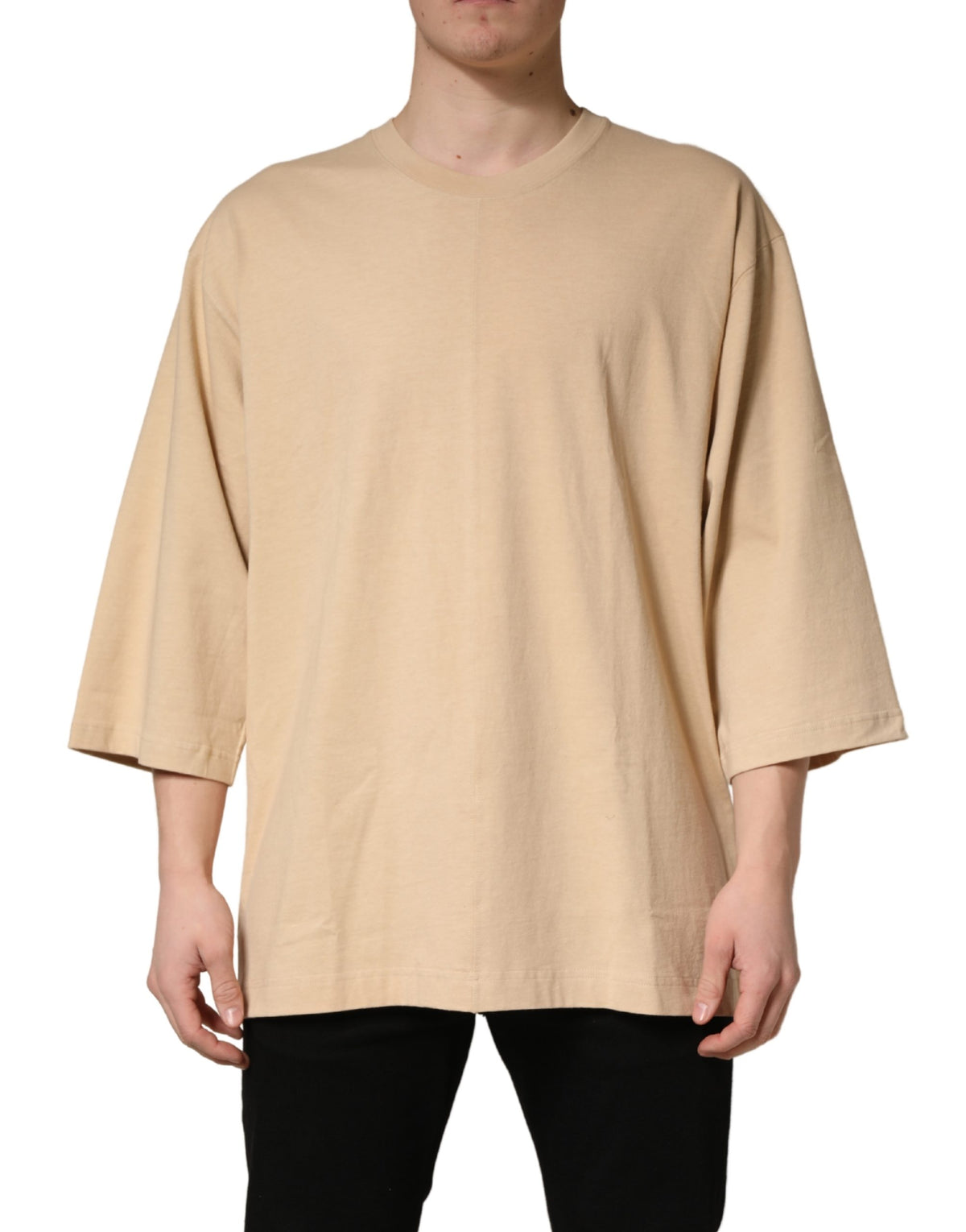 Dolce & Gabbana Beige Cotton Roundneck Oversized Fit Men's T-shirt (Pre-Owned)