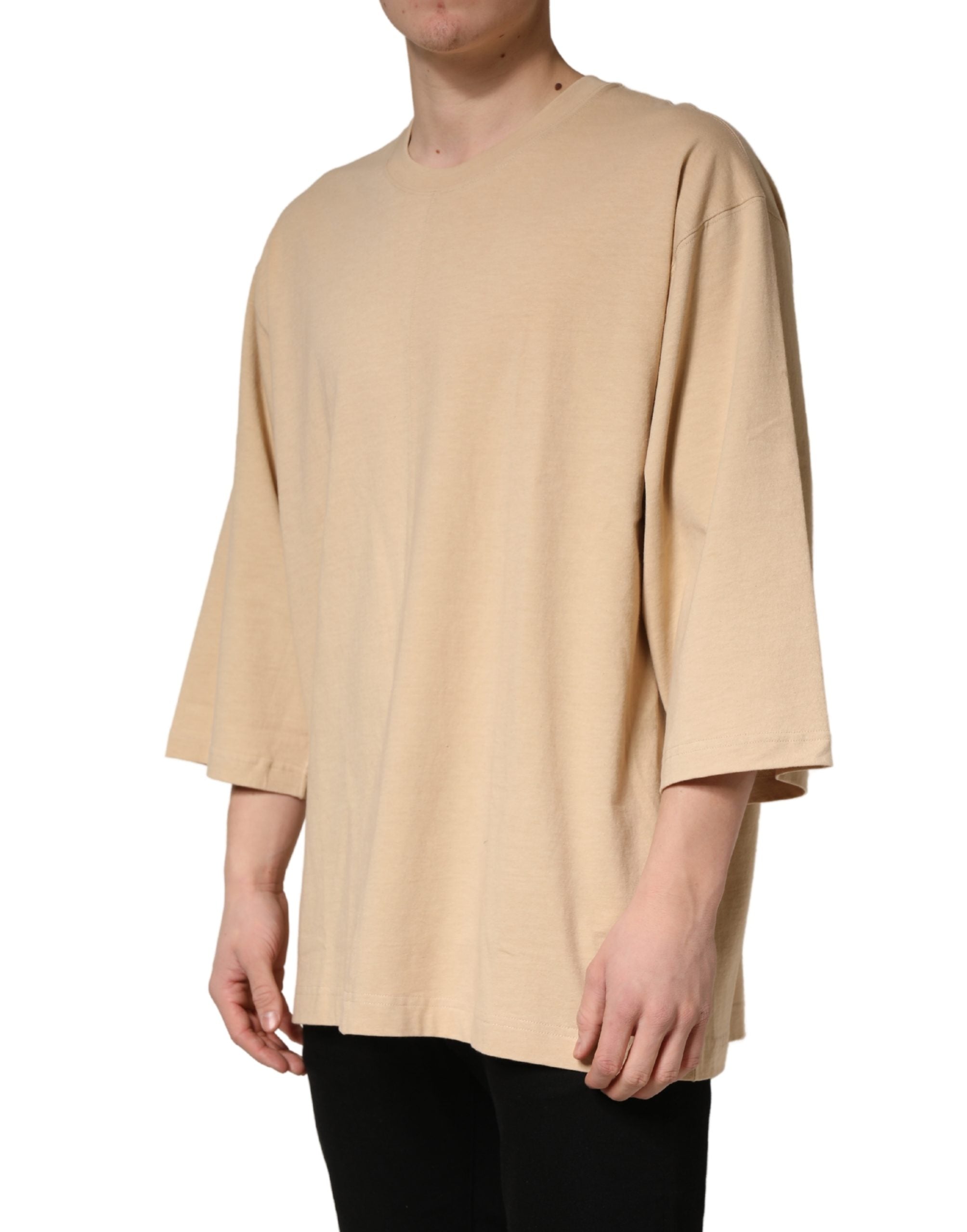 Dolce & Gabbana Beige Cotton Roundneck Oversized Fit Men's T-shirt (Pre-Owned)