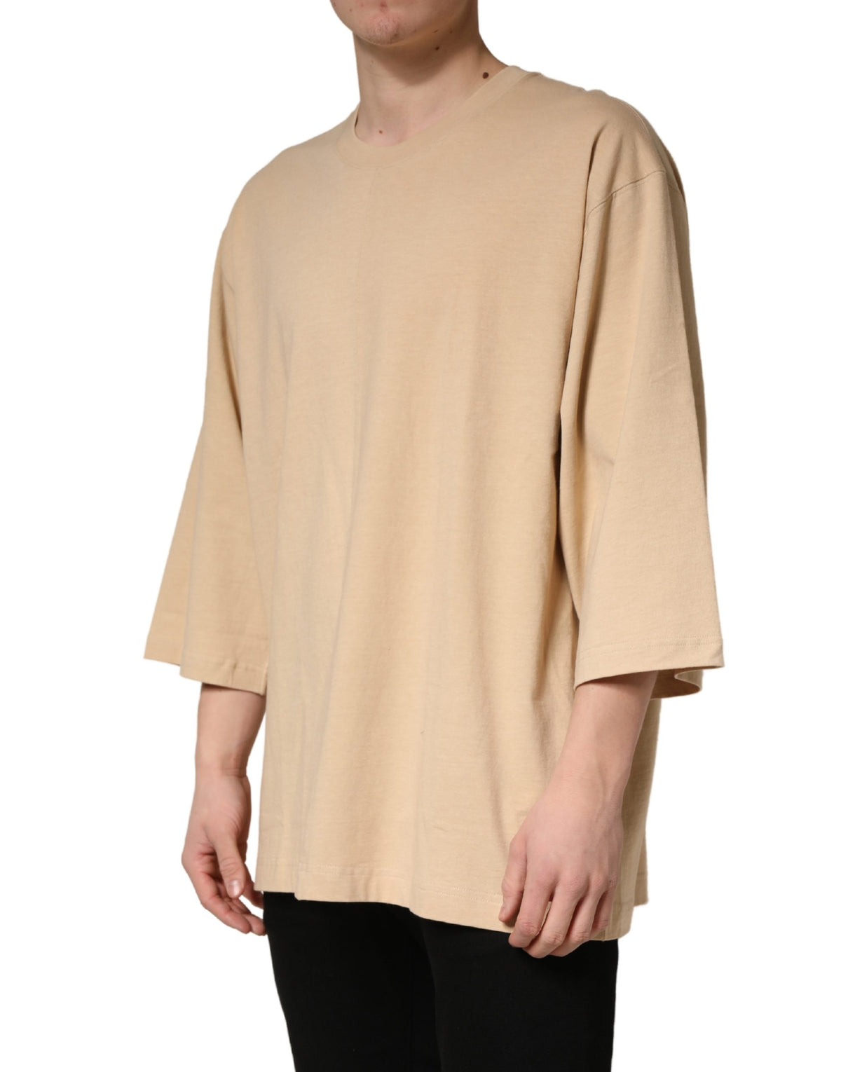 Dolce & Gabbana Beige Cotton Roundneck Oversized Fit Men's T-shirt (Pre-Owned)