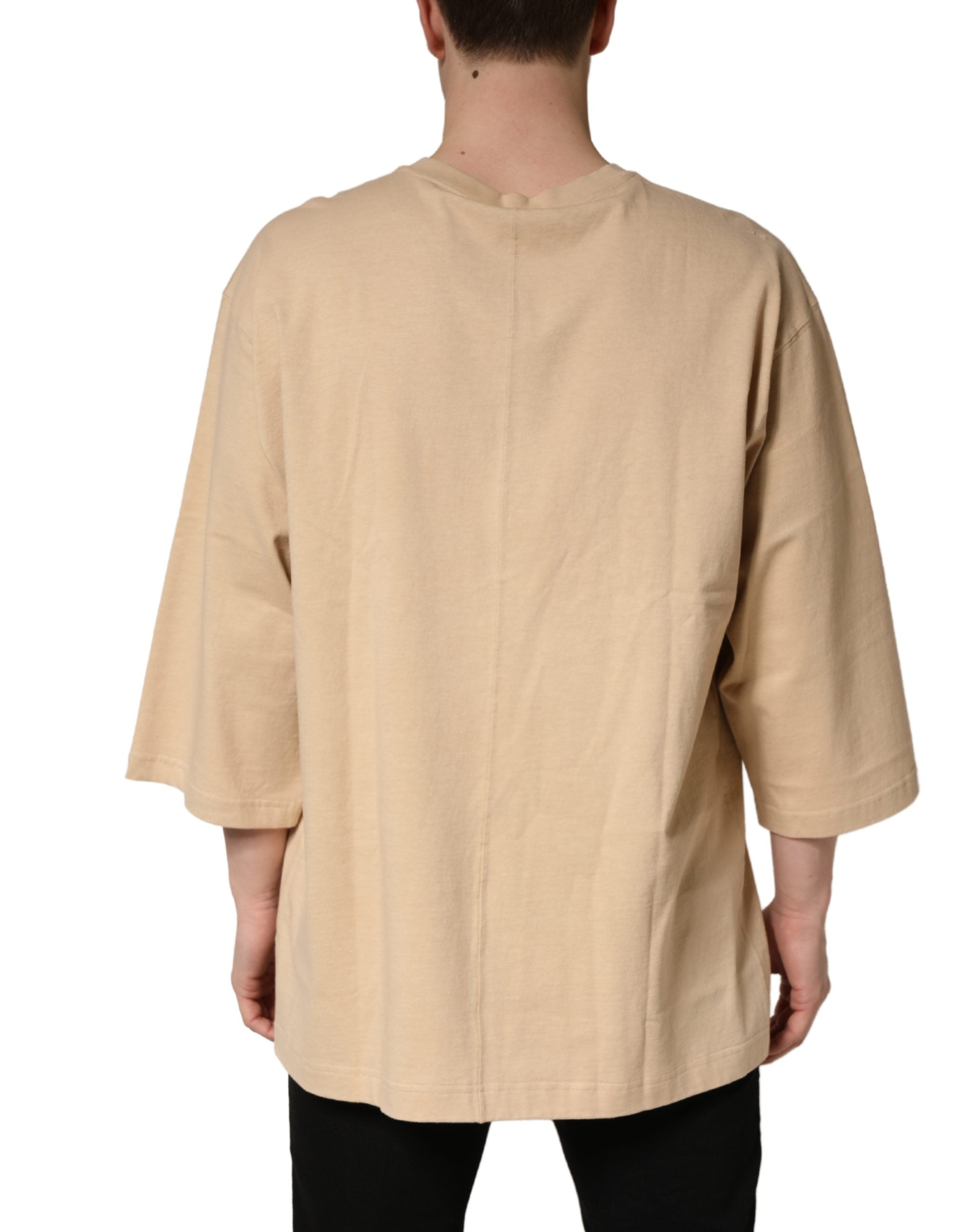 Dolce & Gabbana Beige Cotton Roundneck Oversized Fit Men's T-shirt (Pre-Owned)