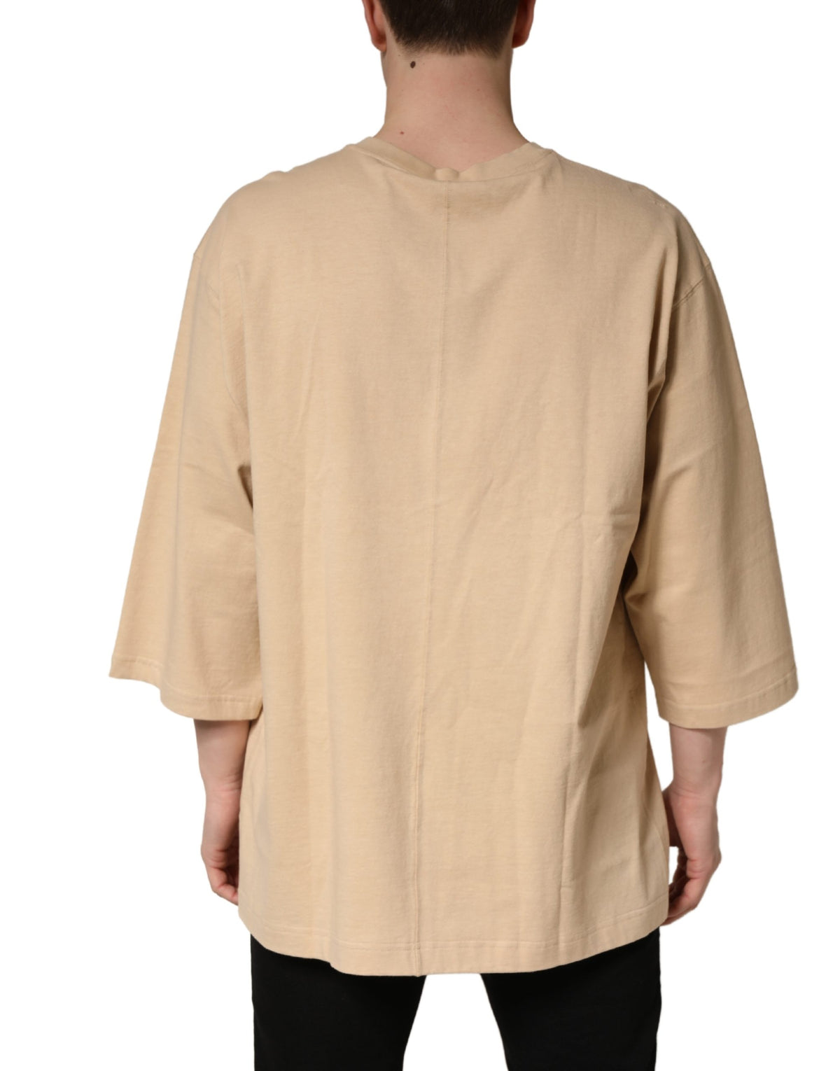 Dolce & Gabbana Beige Cotton Roundneck Oversized Fit Men's T-shirt (Pre-Owned)
