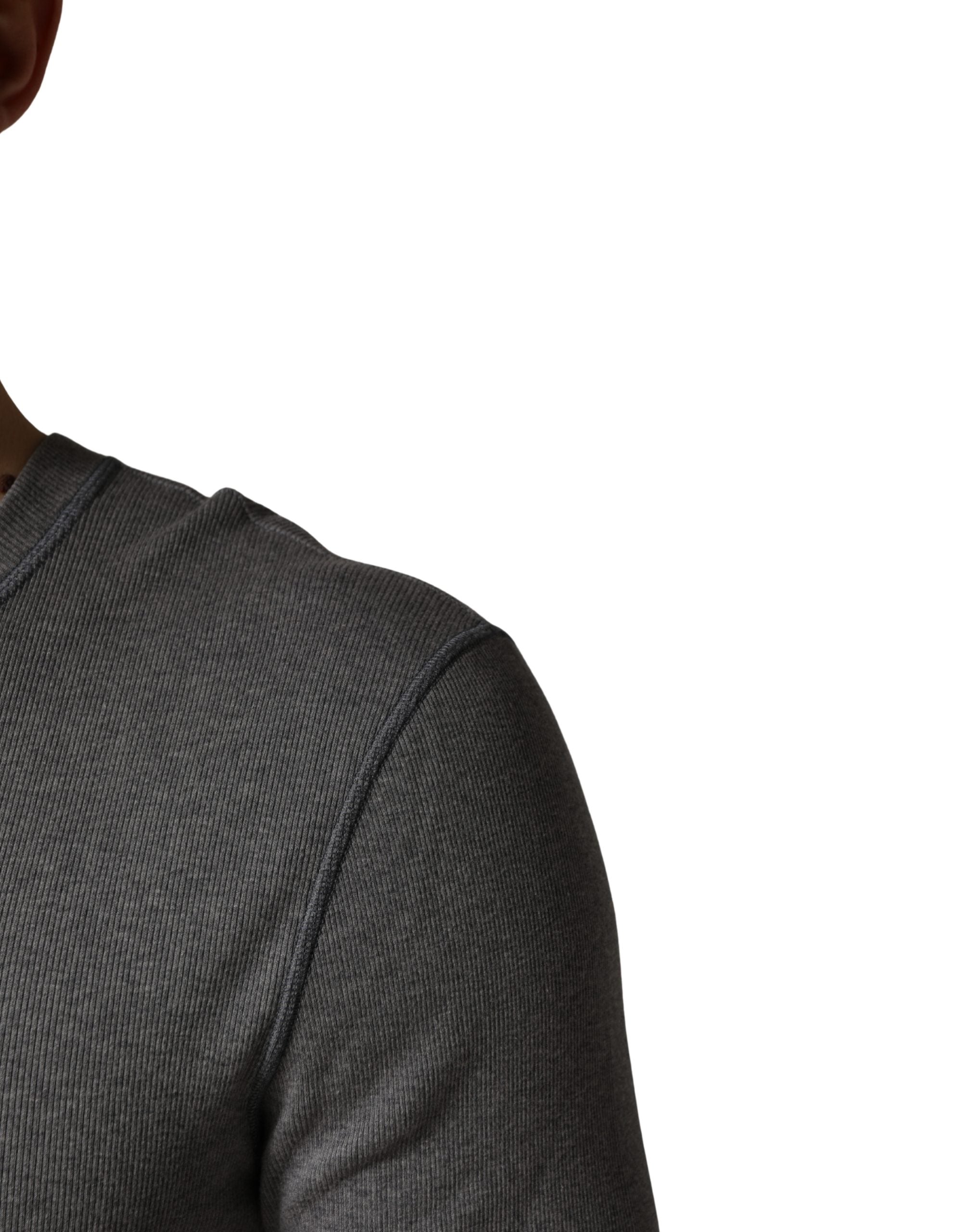 Dolce & Gabbana Gray Ribbed Cotton Long-Sleeve Henley Men's T-shirt (Pre-Owned)
