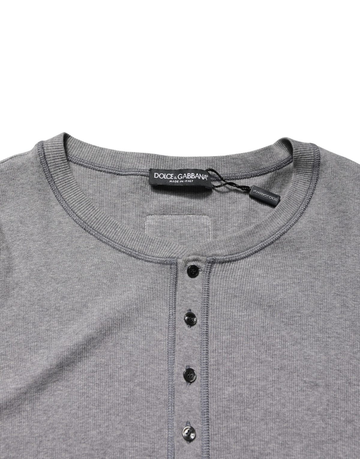 Dolce & Gabbana Gray Ribbed Cotton Long-Sleeve Henley Men's T-shirt (Pre-Owned)